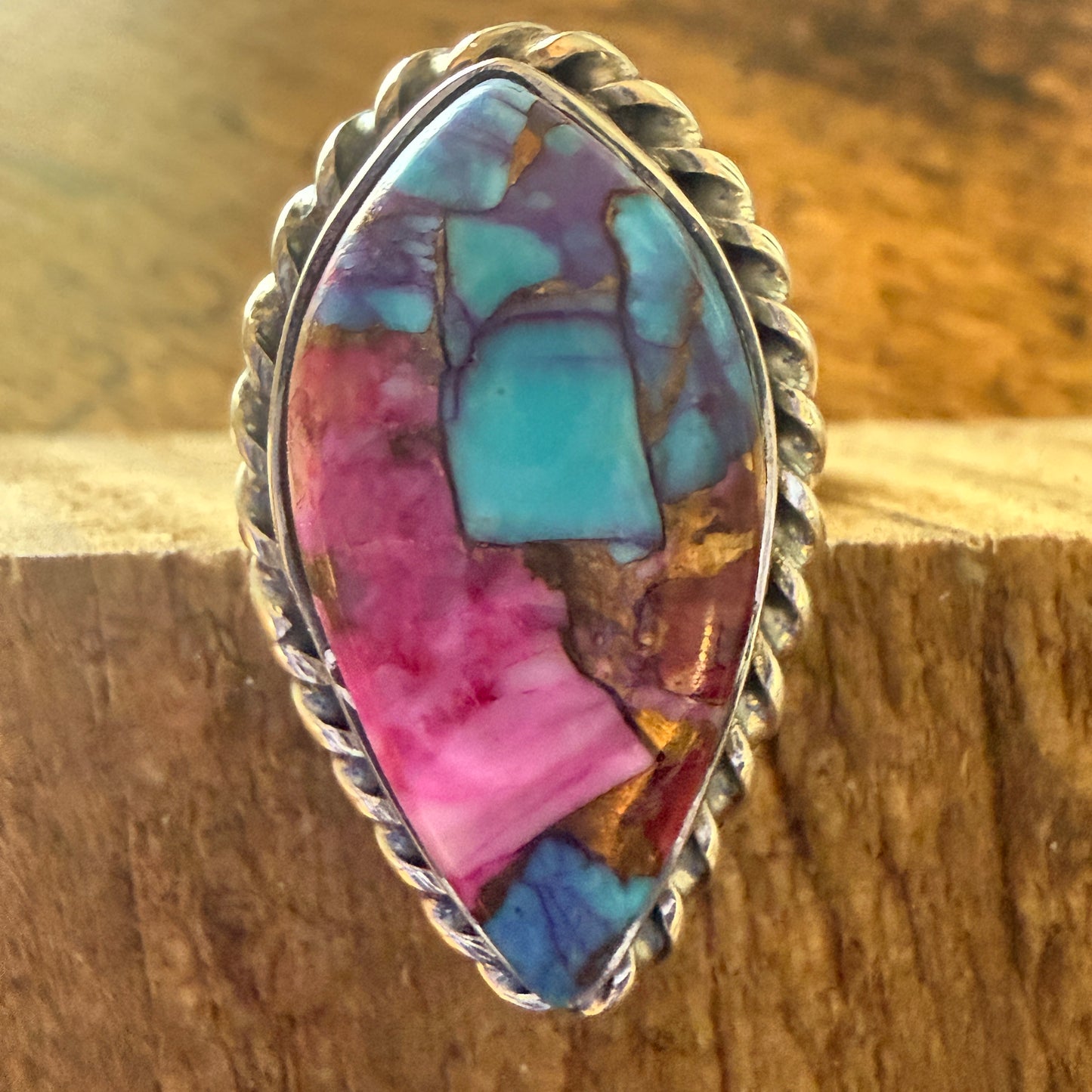 Dahlia Copper Turquoise 925 Sterling Silver Boho Ring For Women Size 7 US