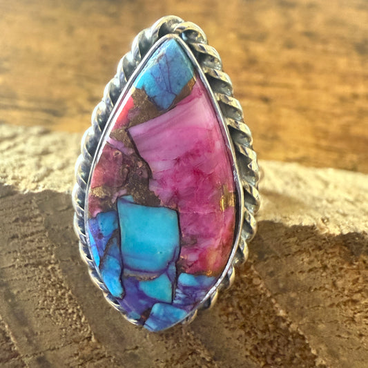 Dahlia Copper Turquoise 925 Sterling Silver Boho Ring For Women Size 7 US
