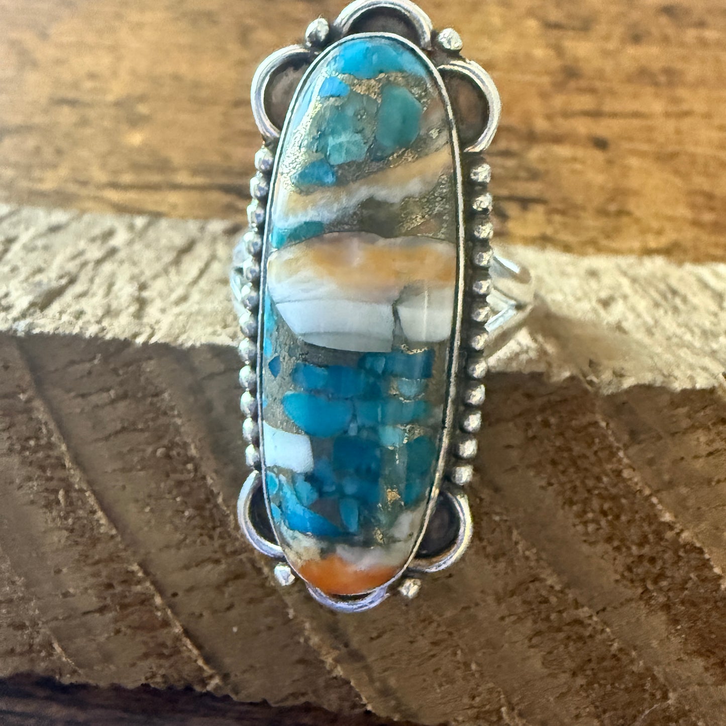 Handmade Oyster Turquoise Statement Cuff Ring Sterling Silver Size 8