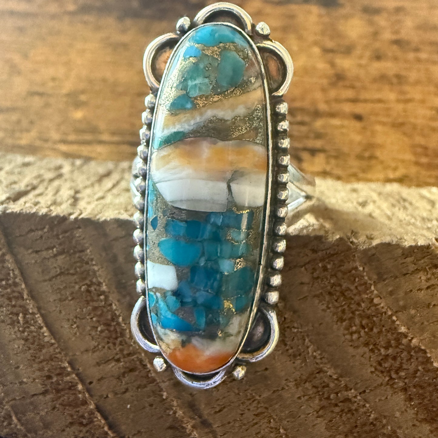 Handmade Oyster Turquoise Statement Cuff Ring Sterling Silver Size 8