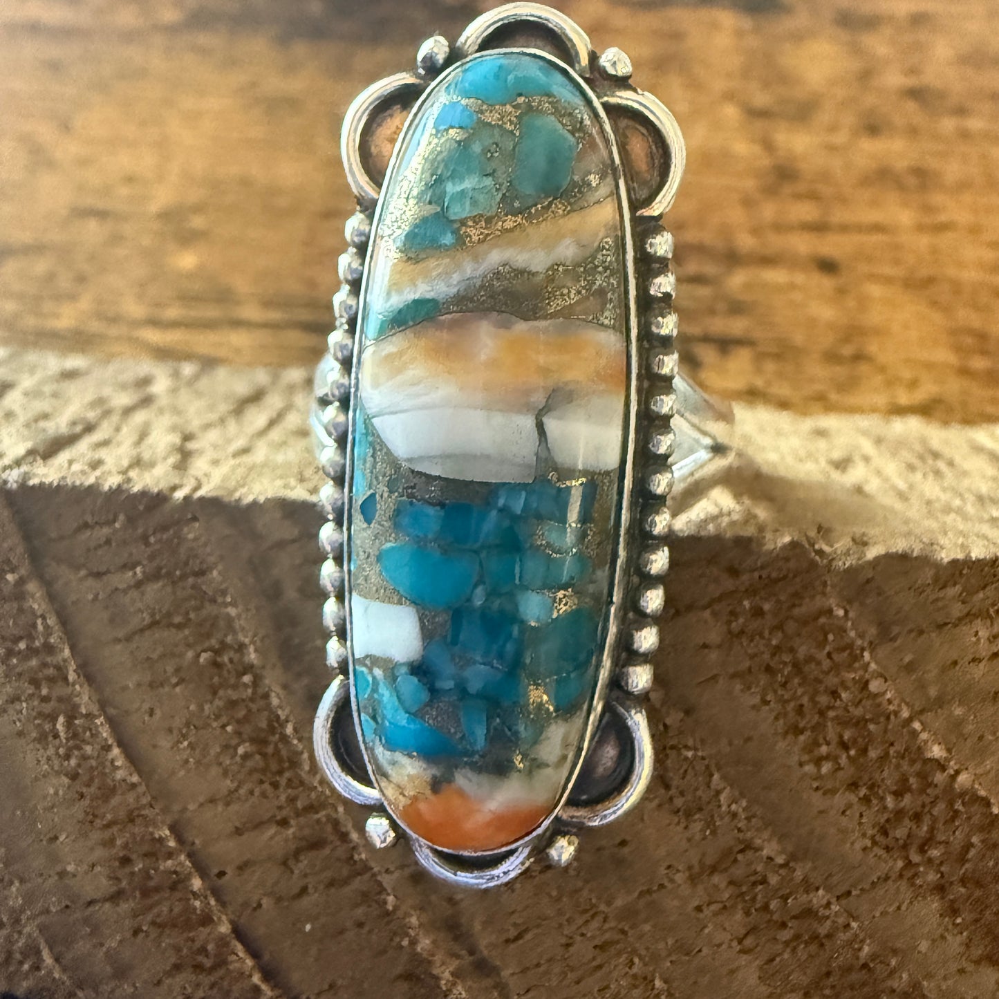 Handmade Oyster Turquoise Statement Cuff Ring Sterling Silver Size 8