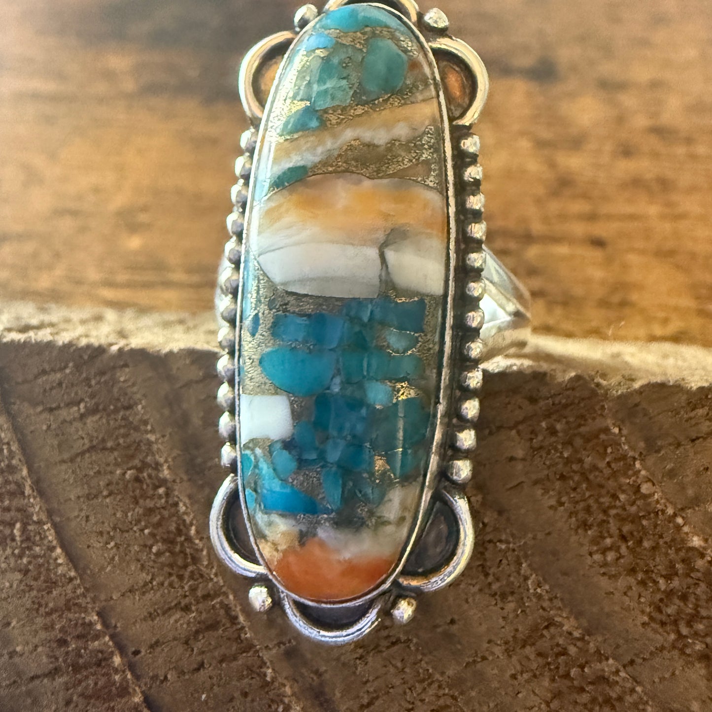 Handmade Oyster Turquoise Statement Cuff Ring Sterling Silver Size 8