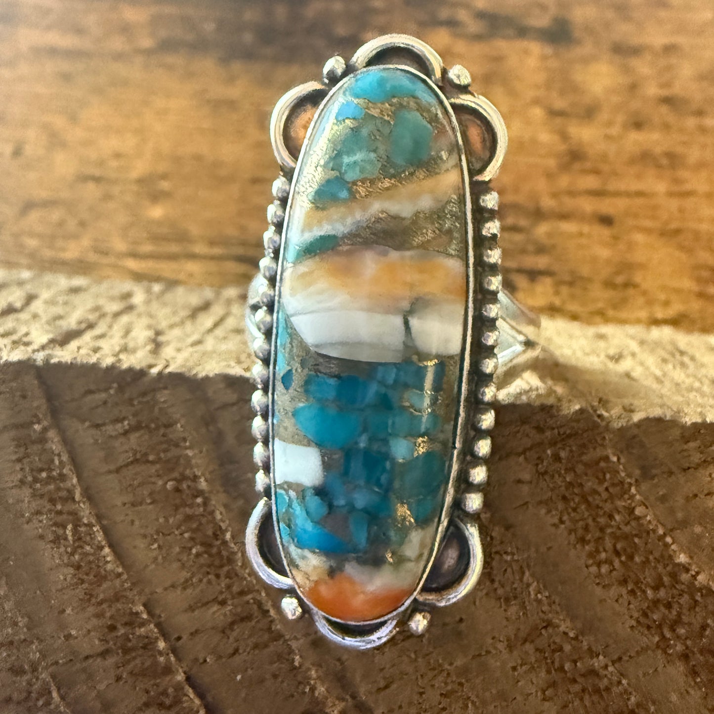 Handmade Oyster Turquoise Statement Cuff Ring Sterling Silver Size 8