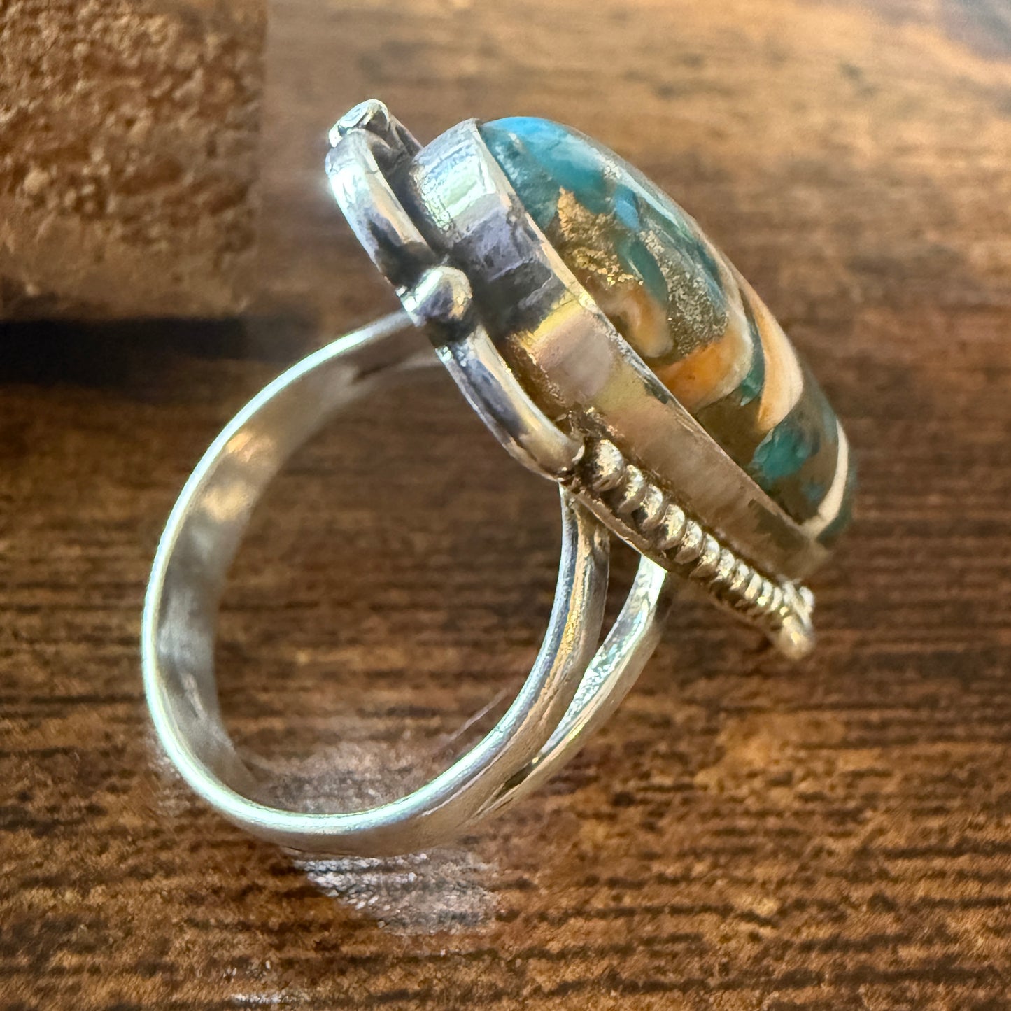 Handmade Oyster Turquoise Statement Cuff Ring Sterling Silver Size 8