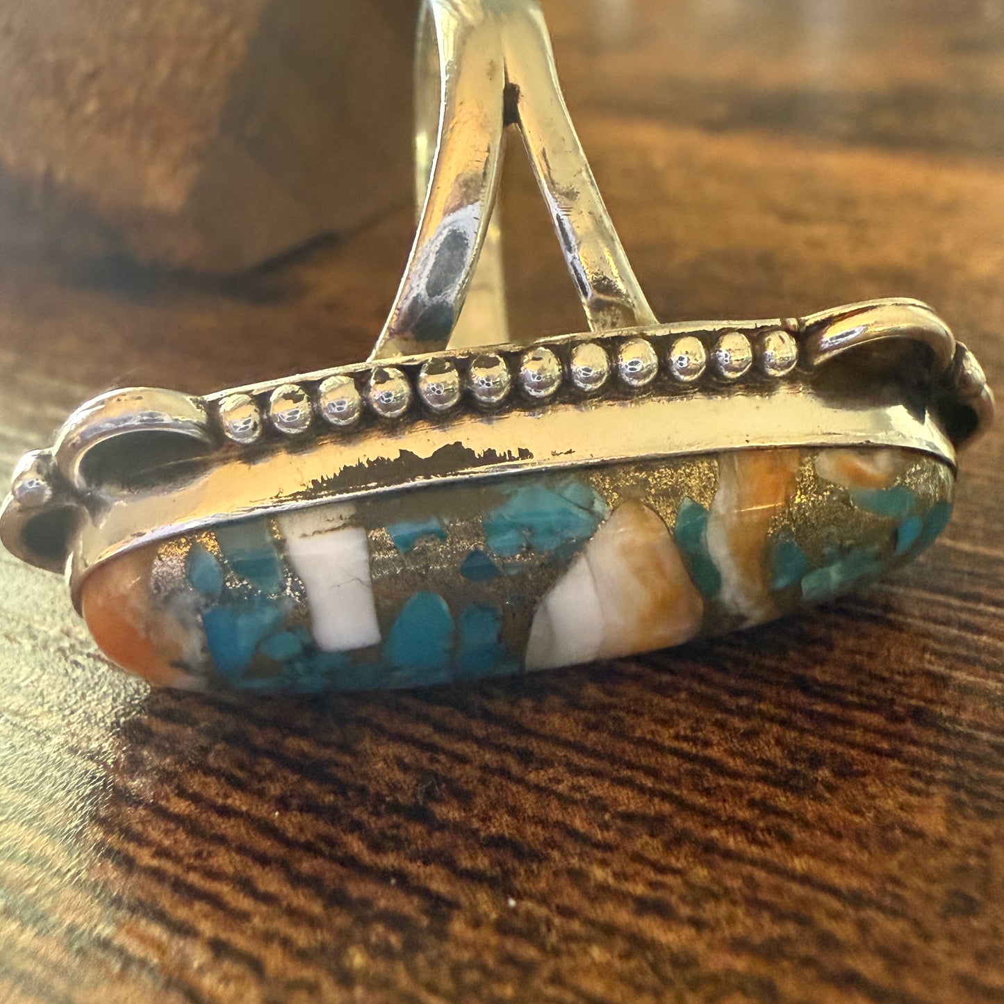 Handmade Oyster Turquoise Statement Cuff Ring Sterling Silver Size 8