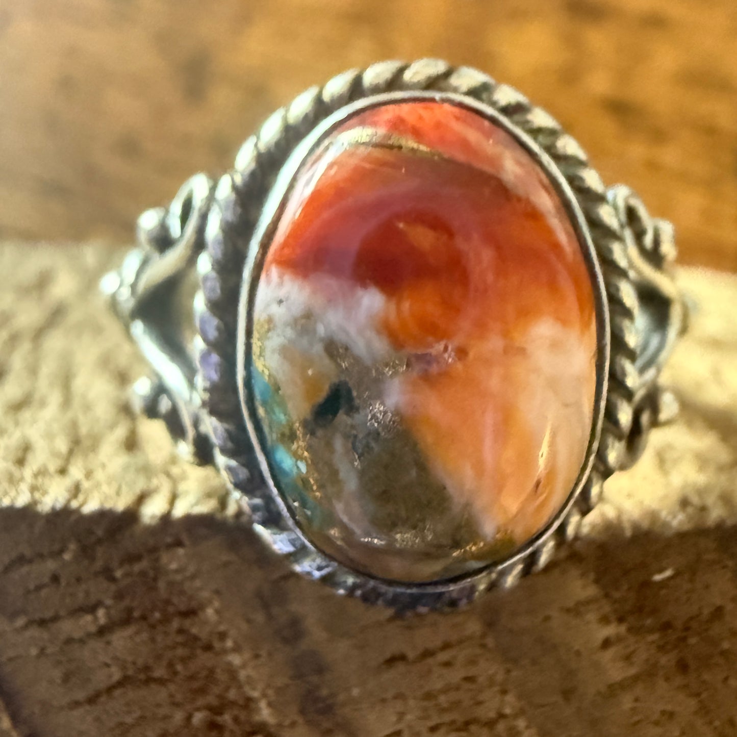 Oyster Turquoise Adjustable Cuff Ring 925 Sterling Silver Handmade Size 7