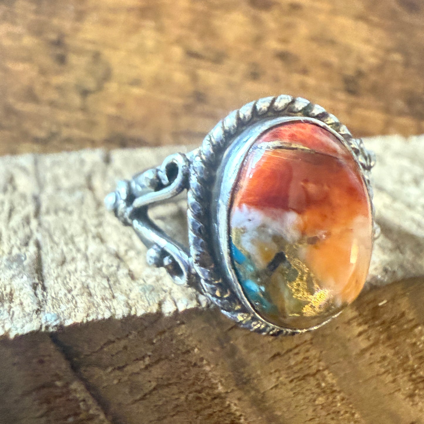 Oyster Turquoise Adjustable Cuff Ring 925 Sterling Silver Handmade Size 7