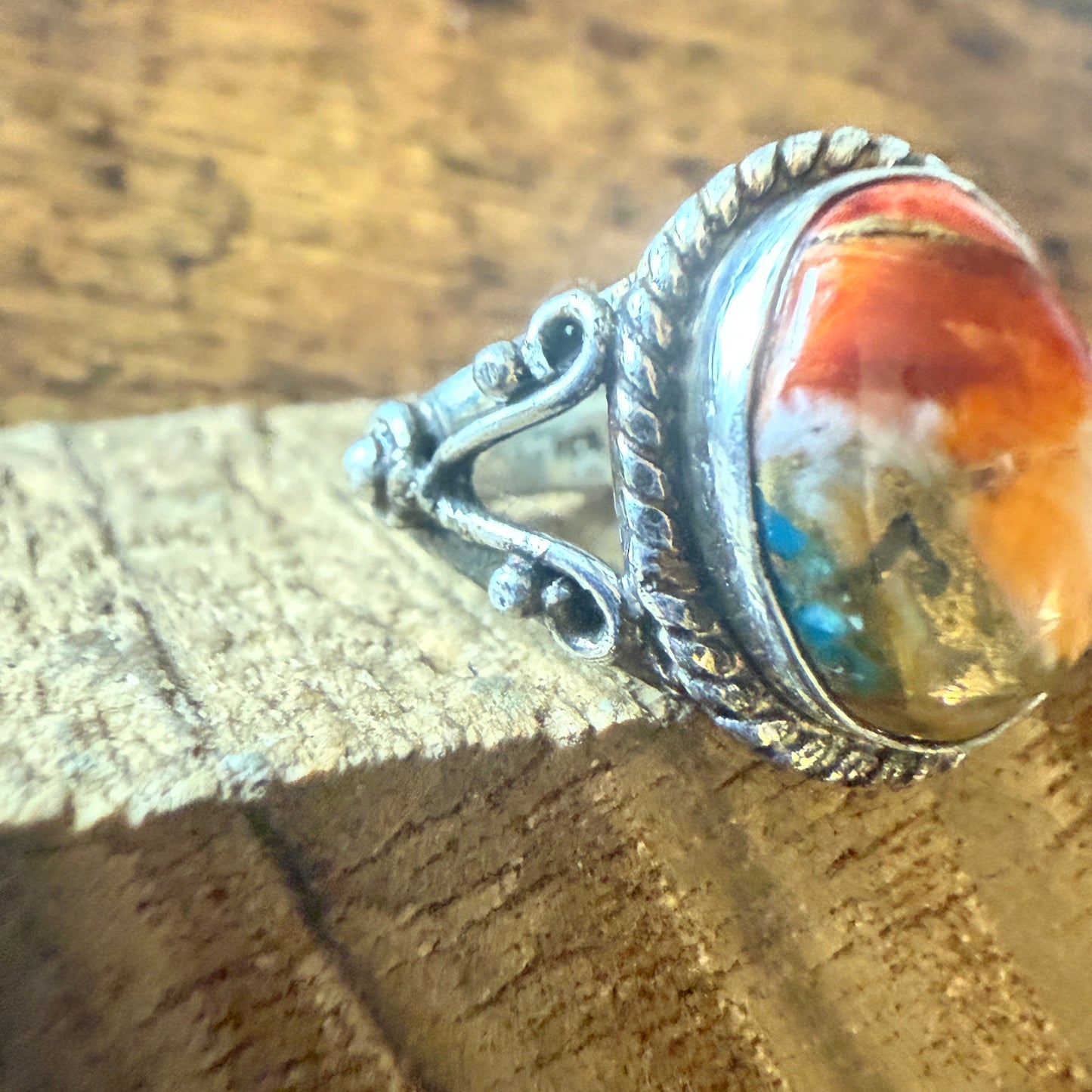 Oyster Turquoise Adjustable Cuff Ring 925 Sterling Silver Handmade Size 7