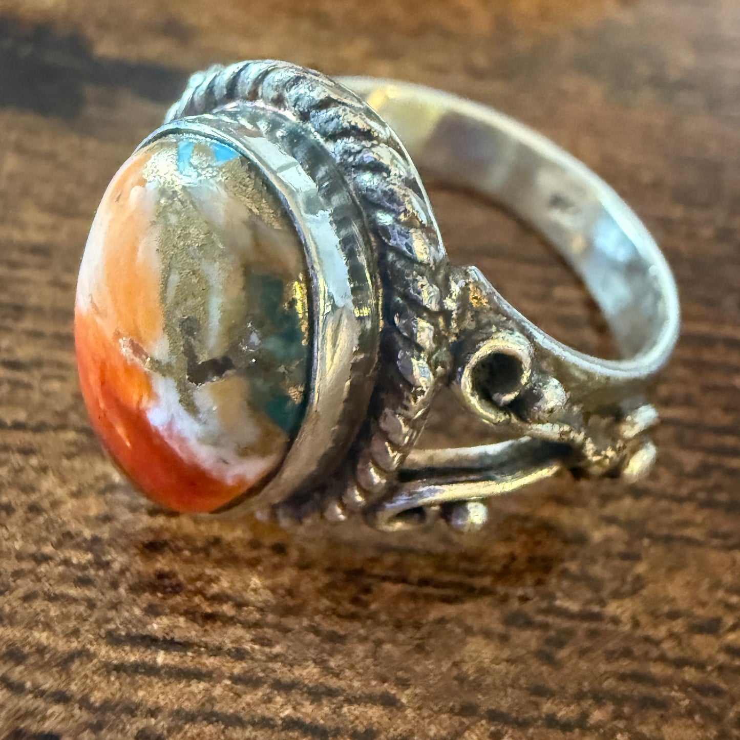 Oyster Turquoise Adjustable Cuff Ring 925 Sterling Silver Handmade Size 7