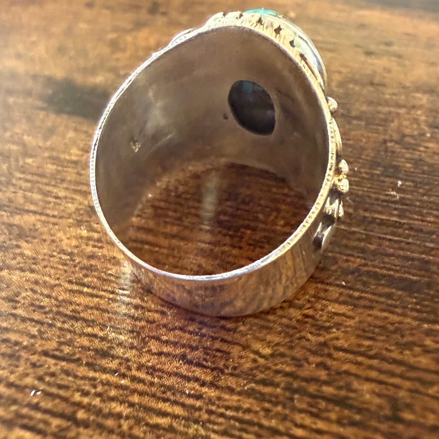 Natural Oyster Turquoise Gemstone Sterling Silver Cuff Ring Size 8