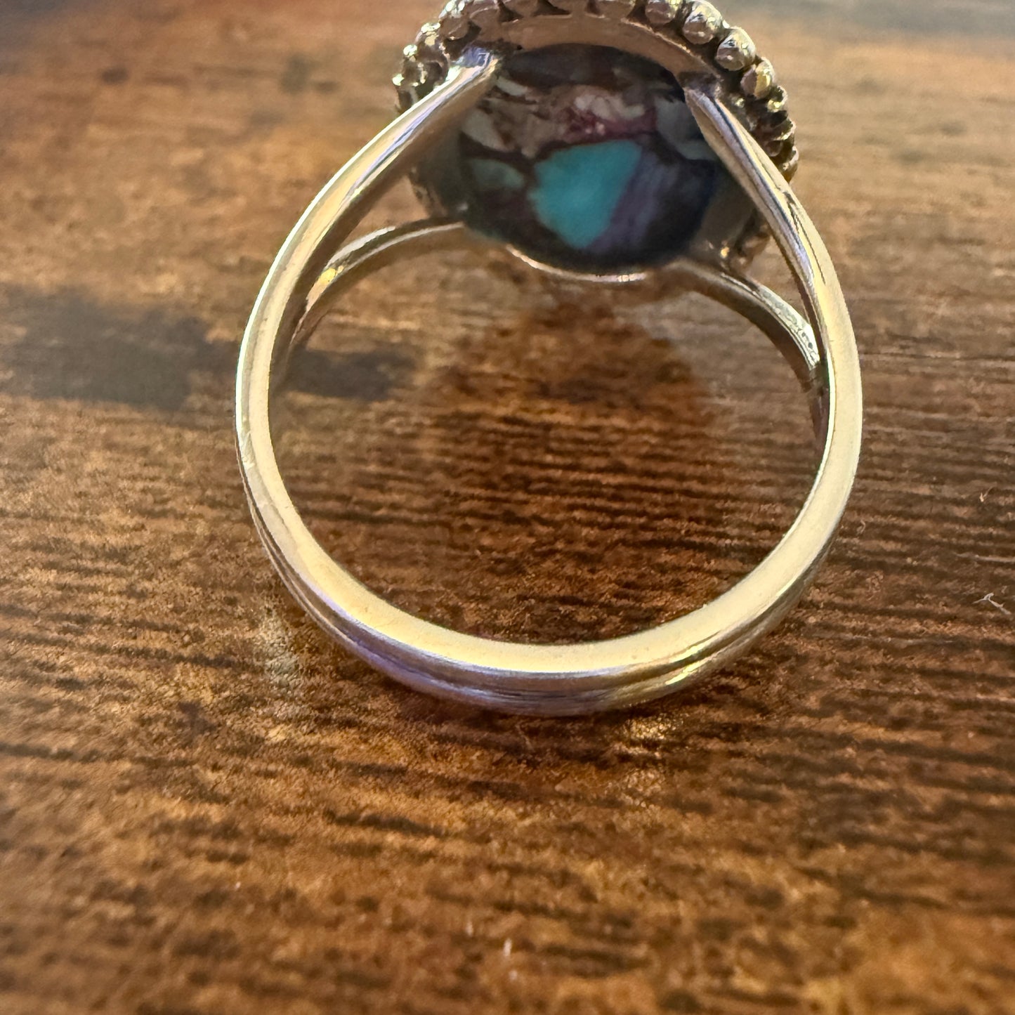 Kingman Purple Dahlia Turquoise 925 Sterling Silver Handmade Ring, Size 10