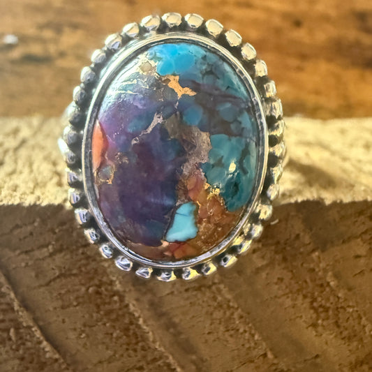 Kingman Purple Dahlia Turquoise Handmade Sterling Silver Cuff Ring Size 8.5