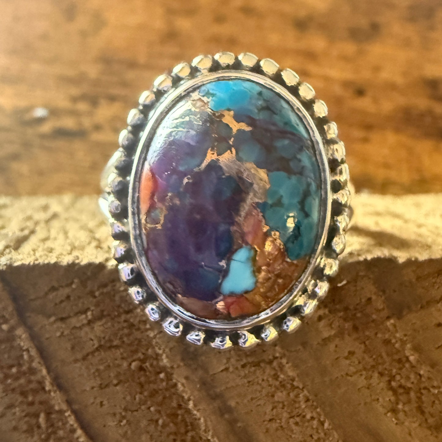 Kingman Purple Dahlia Turquoise Handmade Sterling Silver Cuff Ring Size 8.5