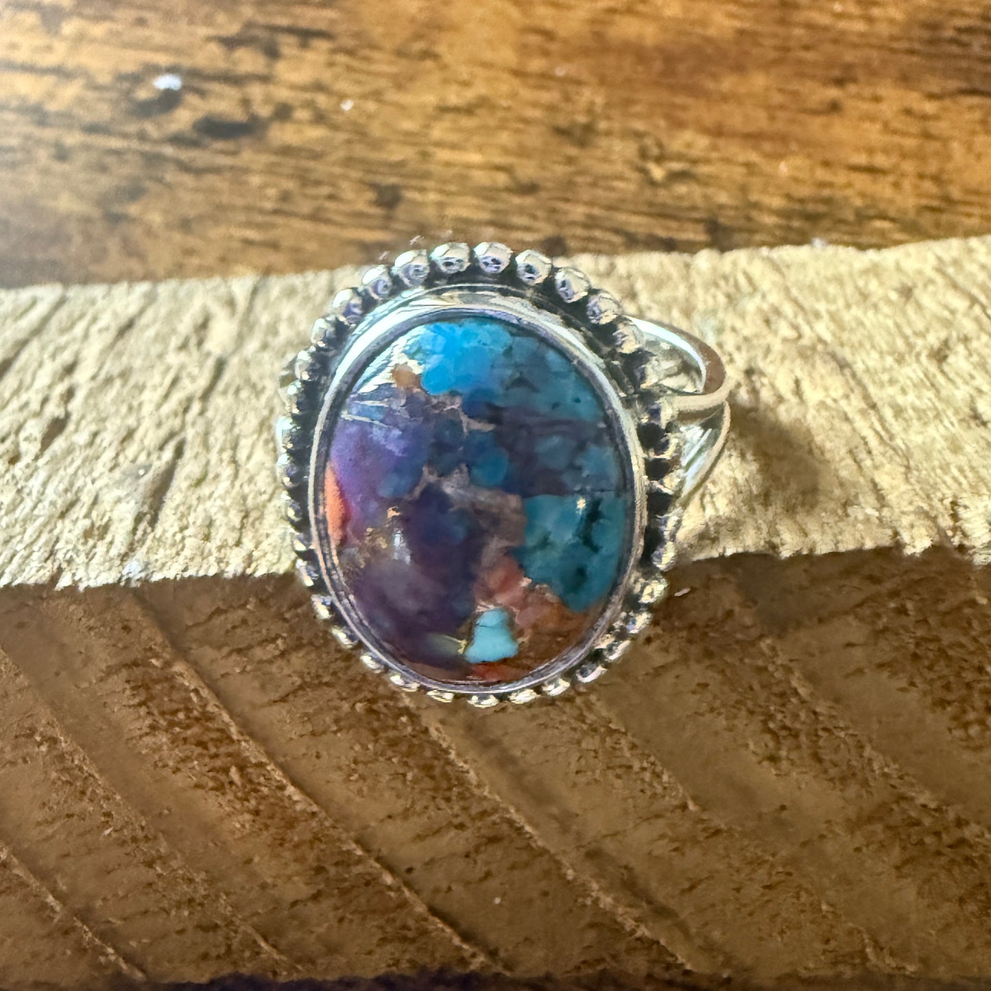 Kingman Purple Dahlia Turquoise Handmade Sterling Silver Cuff Ring Size 8.5