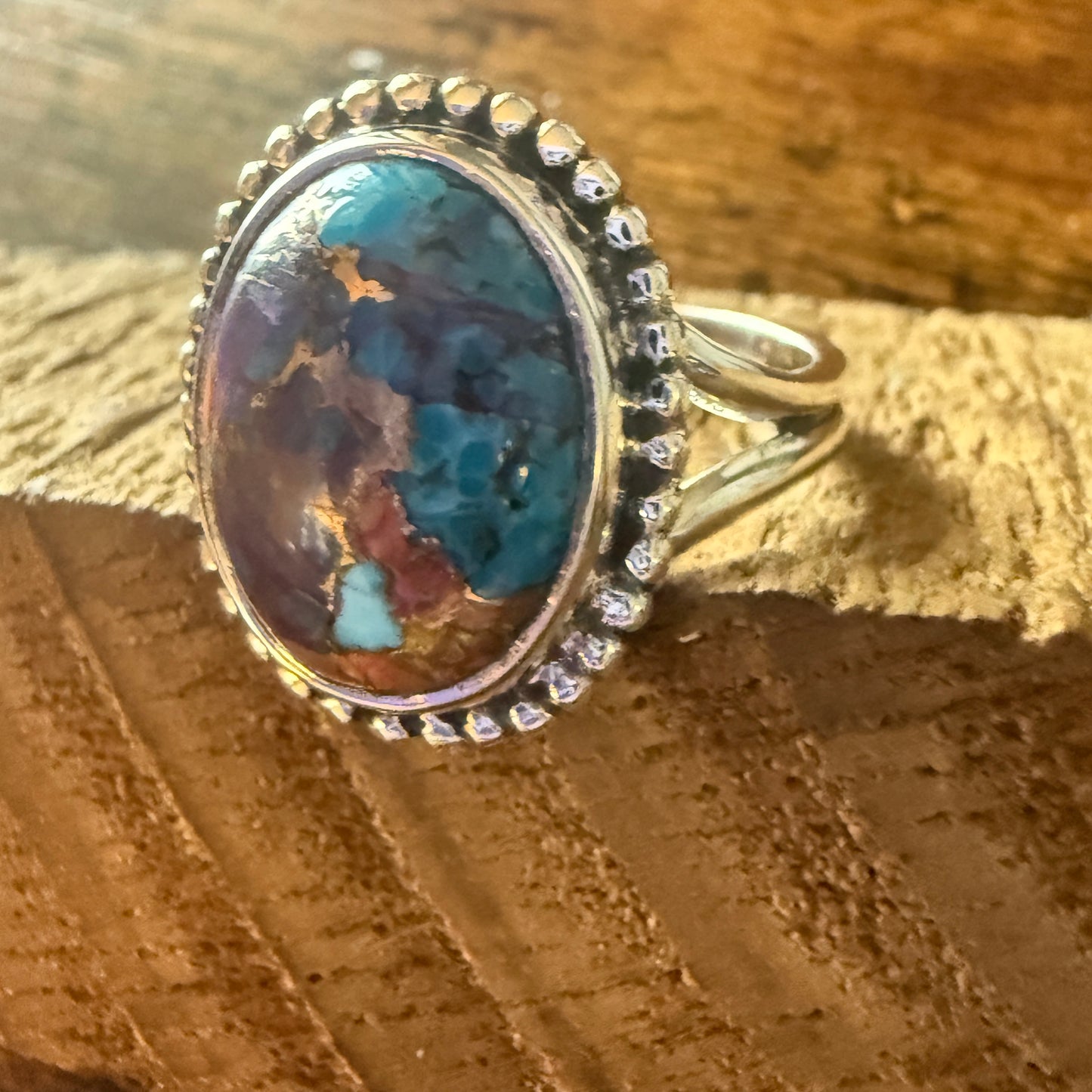 Kingman Purple Dahlia Turquoise Handmade Sterling Silver Cuff Ring Size 8.5