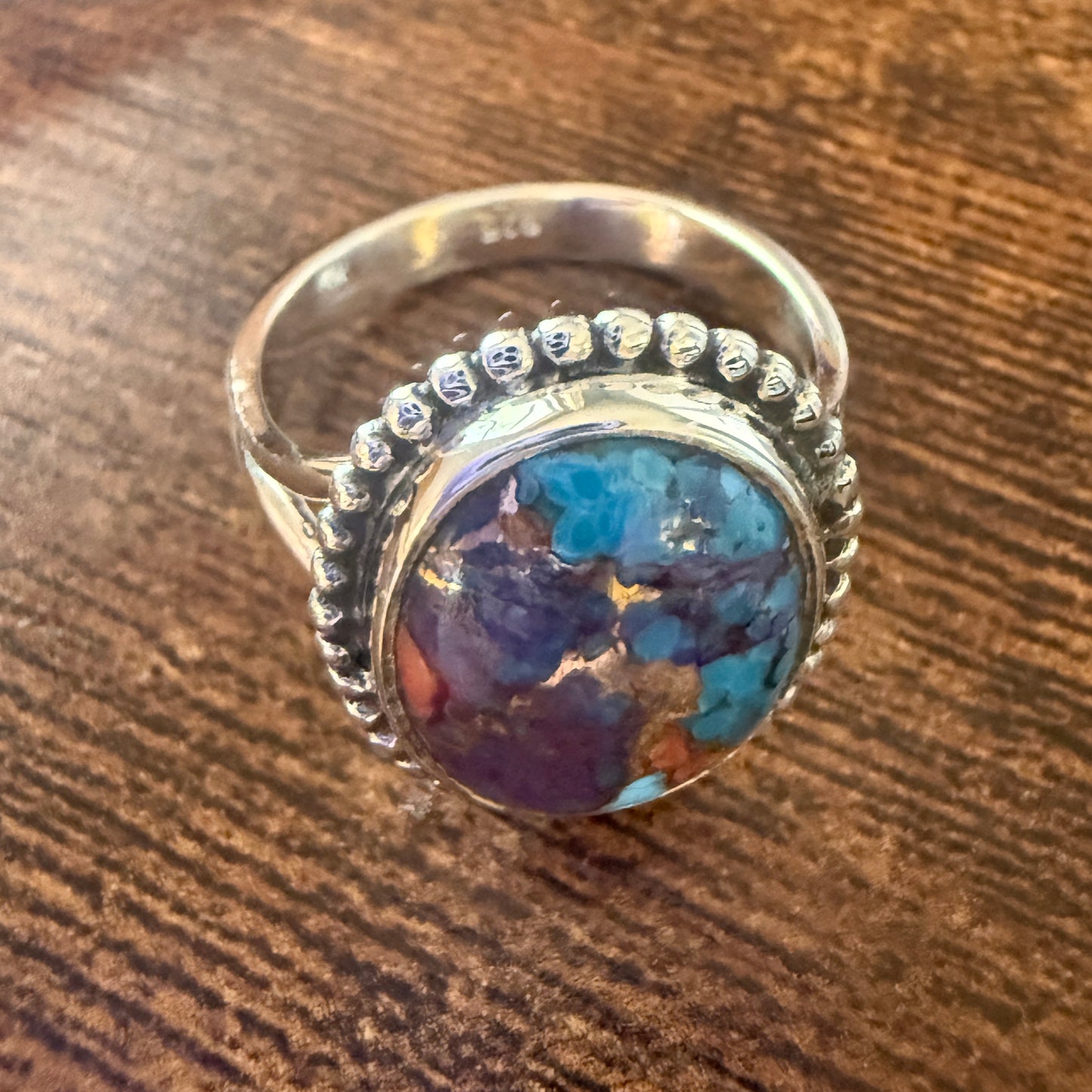 Kingman Purple Dahlia Turquoise Handmade Sterling Silver Cuff Ring Size 8.5