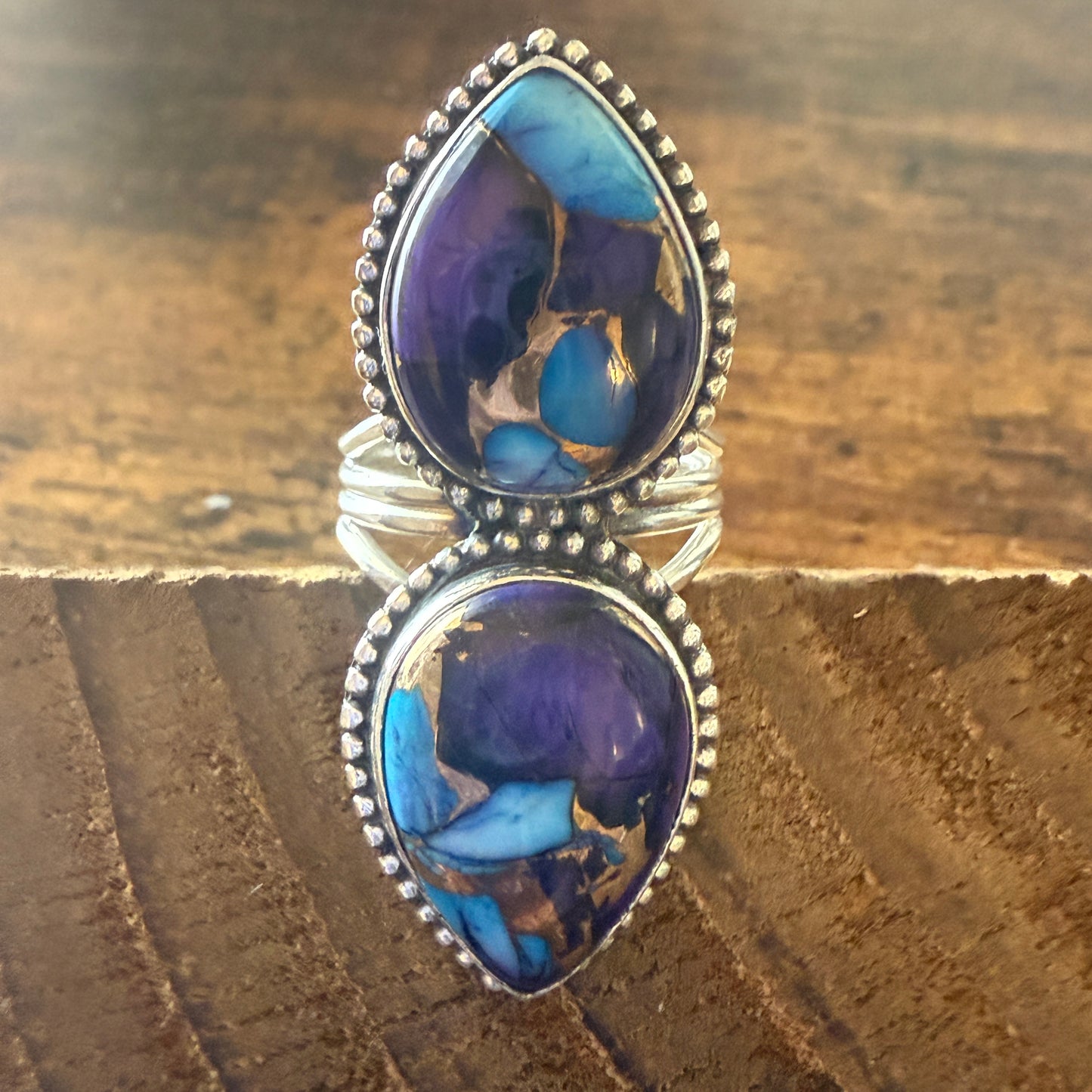 Purple Dahlia Turquoise Ring 925 Sterling Silver Handmade Jewelry Size 6.5