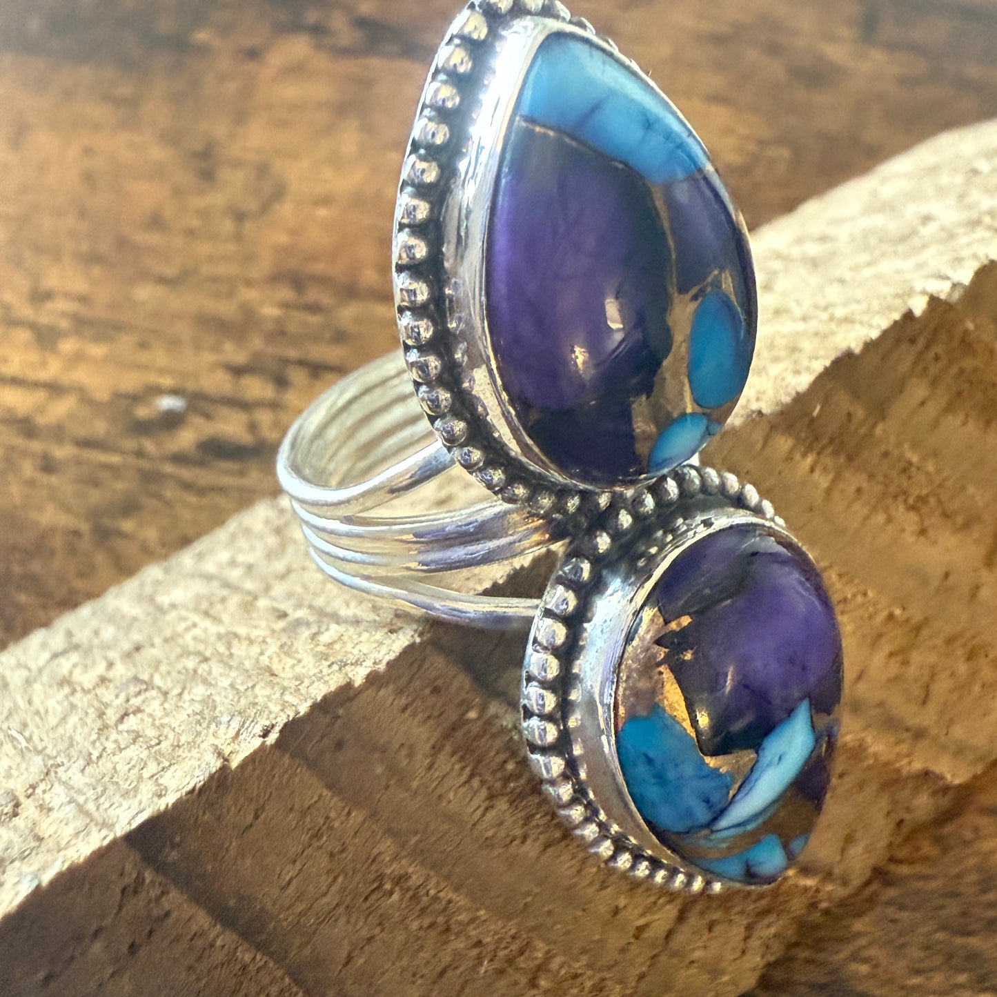 Purple Dahlia Turquoise Ring 925 Sterling Silver Handmade Jewelry Size 6.5