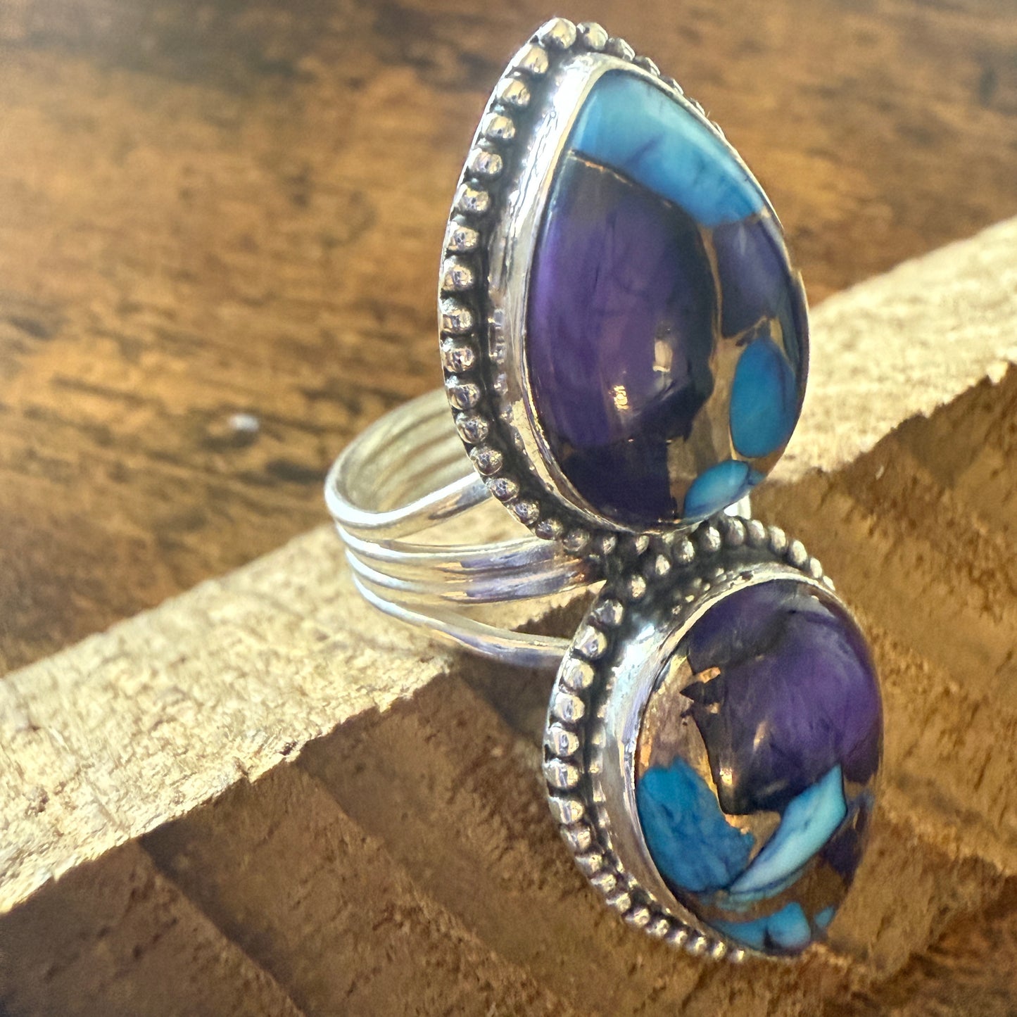 Purple Dahlia Turquoise Ring 925 Sterling Silver Handmade Jewelry Size 6.5