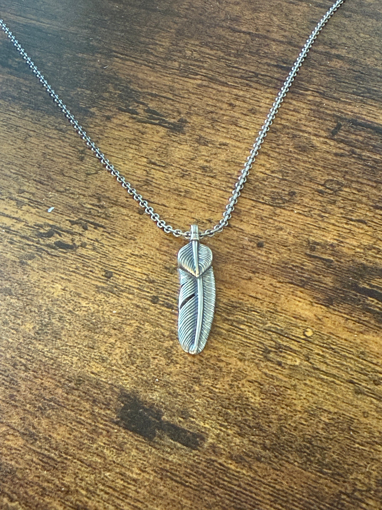 Handcrafted Navajo Feather Pendant Necklace Mixed Metals 20 Inch Chain