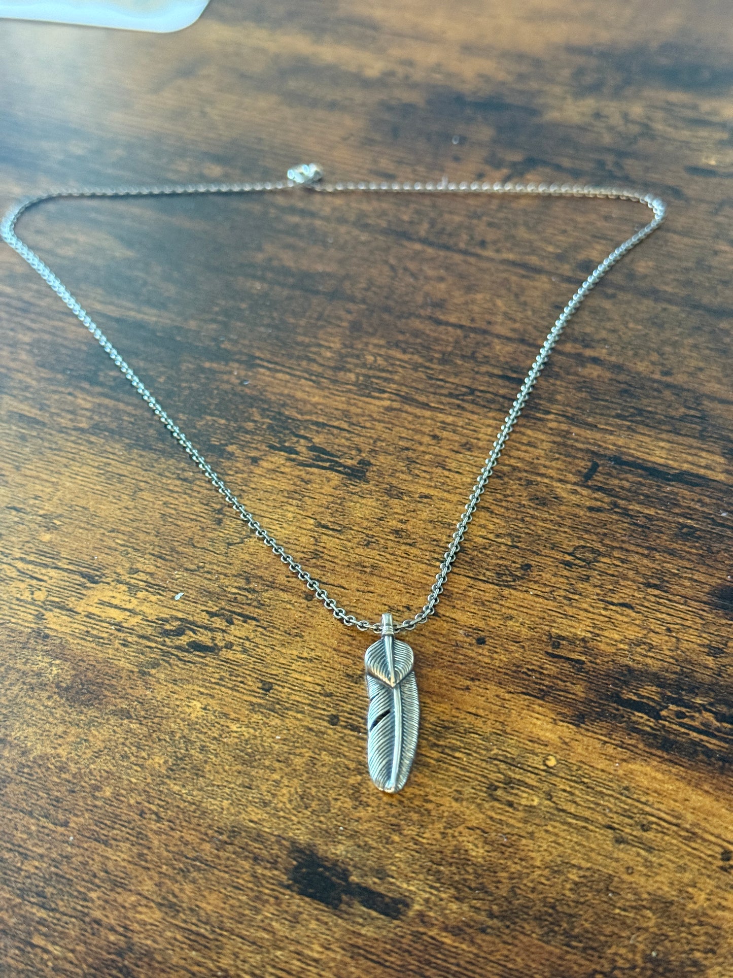 Handcrafted Navajo Feather Pendant Necklace Mixed Metals 20 Inch Chain