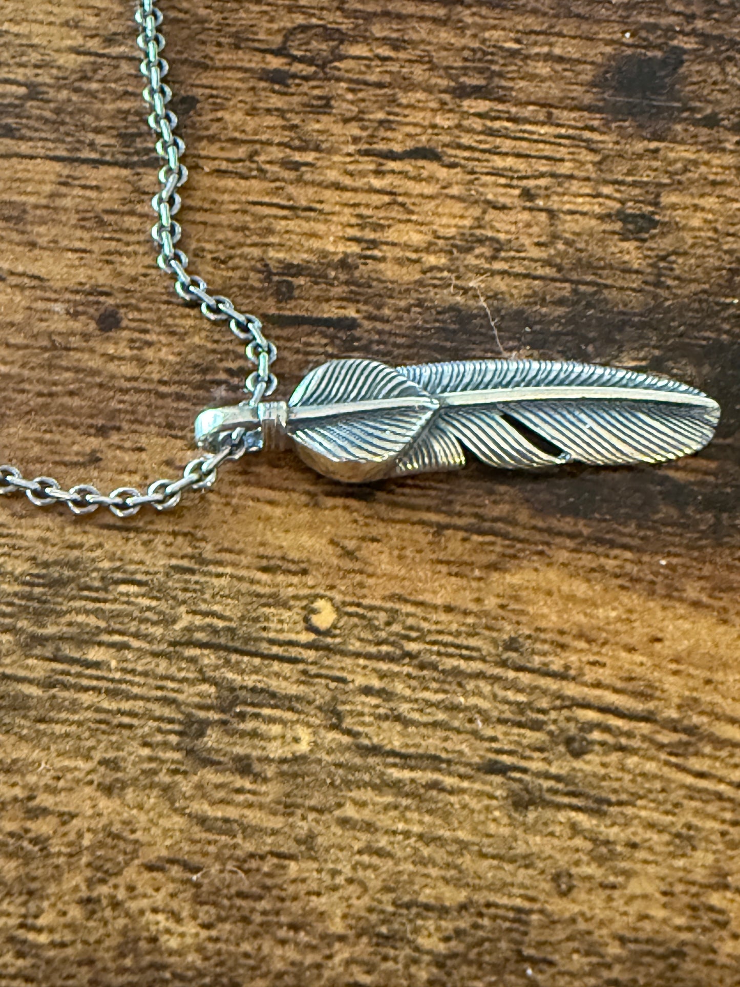 Handcrafted Navajo Feather Pendant Necklace Mixed Metals 20 Inch Chain