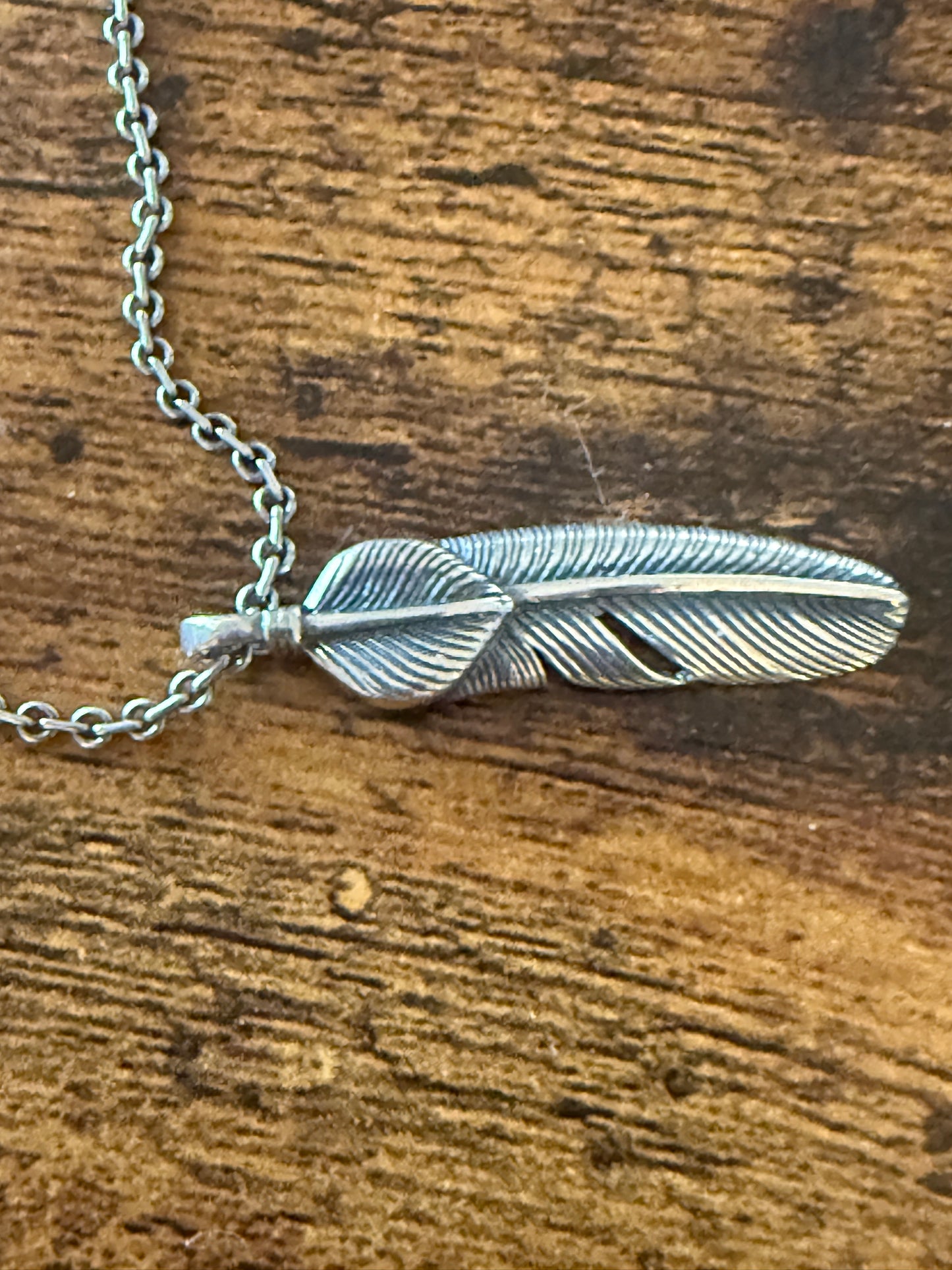 Handcrafted Navajo Feather Pendant Necklace Mixed Metals 20 Inch Chain
