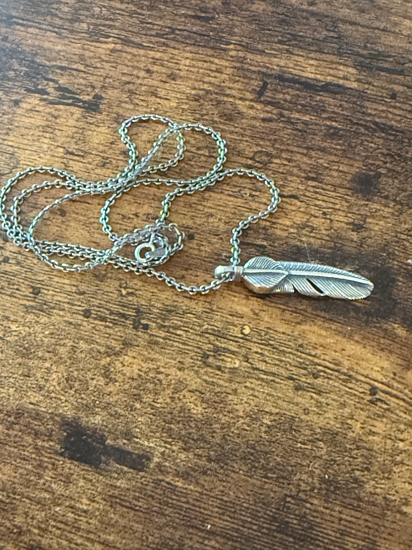 Handcrafted Navajo Feather Pendant Necklace Mixed Metals 20 Inch Chain