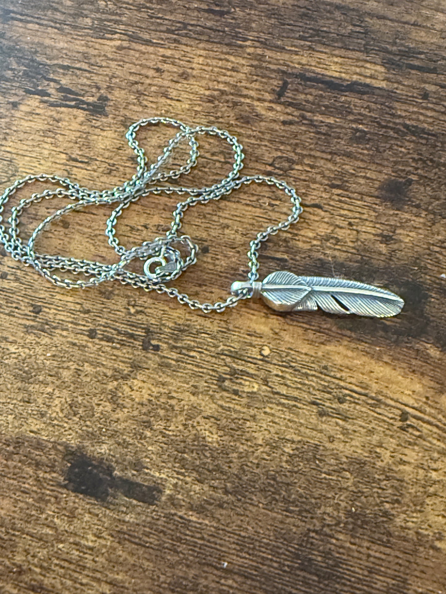 Handcrafted Navajo Feather Pendant Necklace Mixed Metals 20 Inch Chain