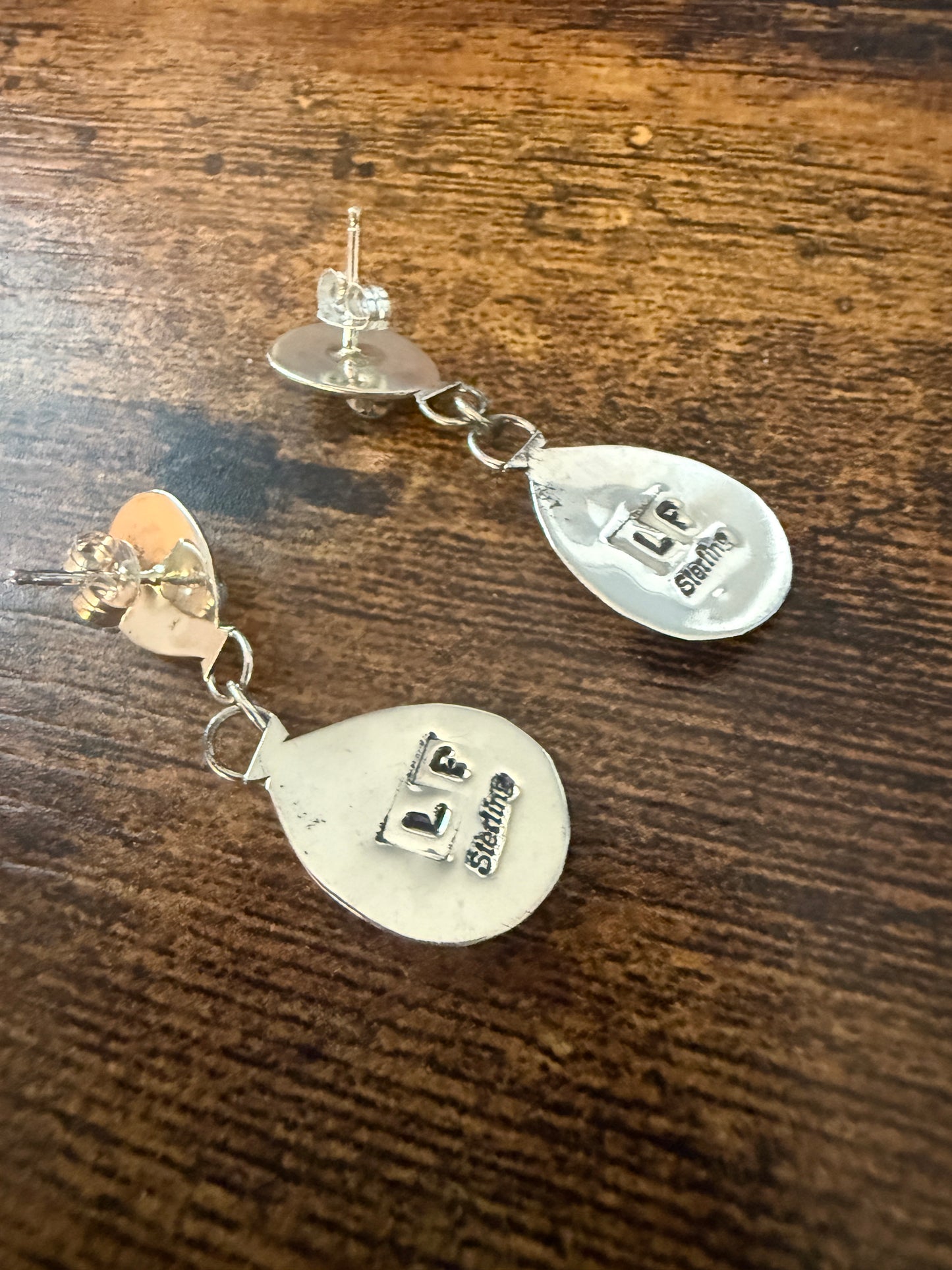 Navajo Turquoise Bear Paw Post Dangle Earrings, Sterling Silver, Signed By Parker