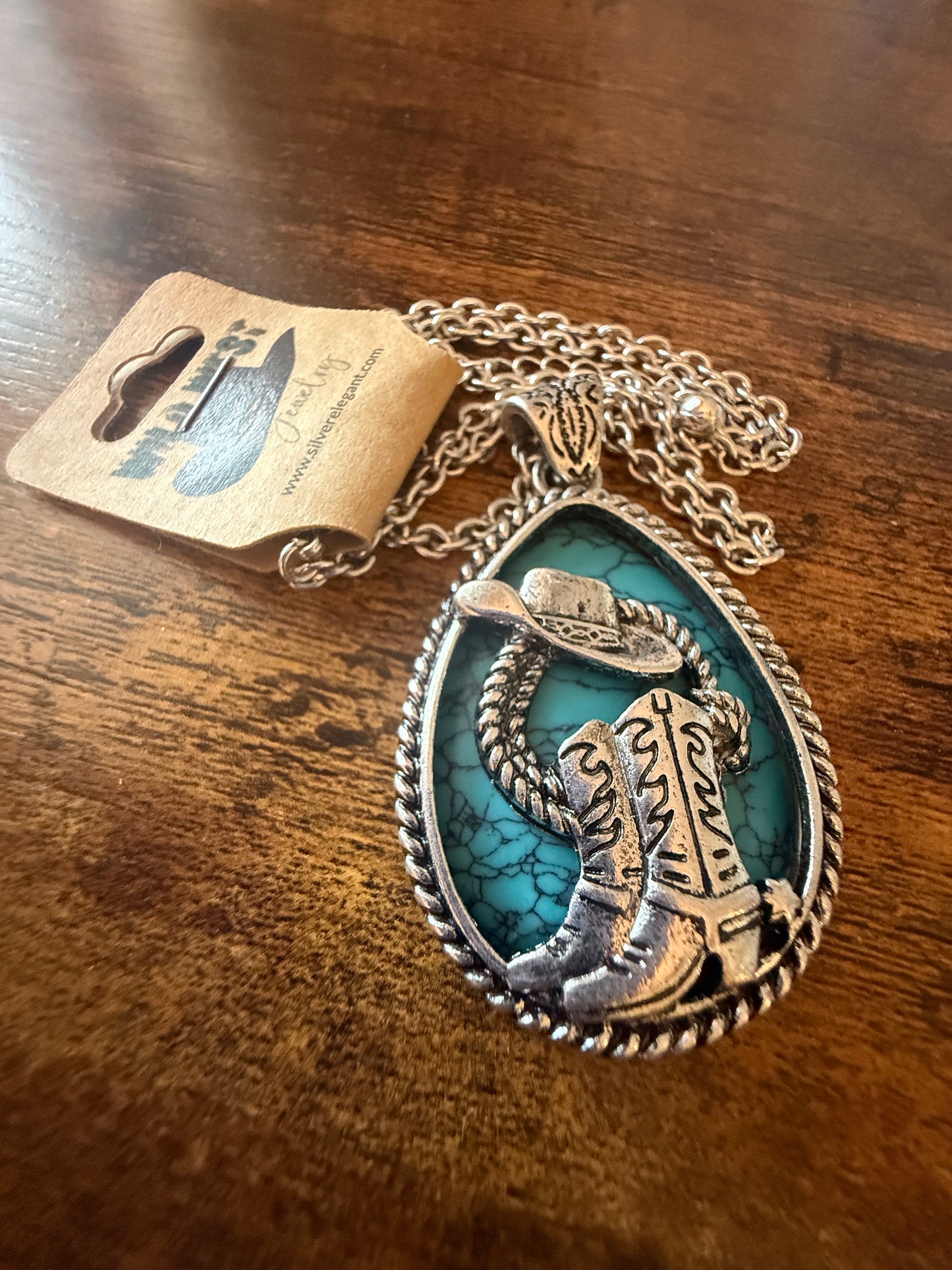 SouthWestern Turquoise Hat and Boot Teardrop Pendant Necklace