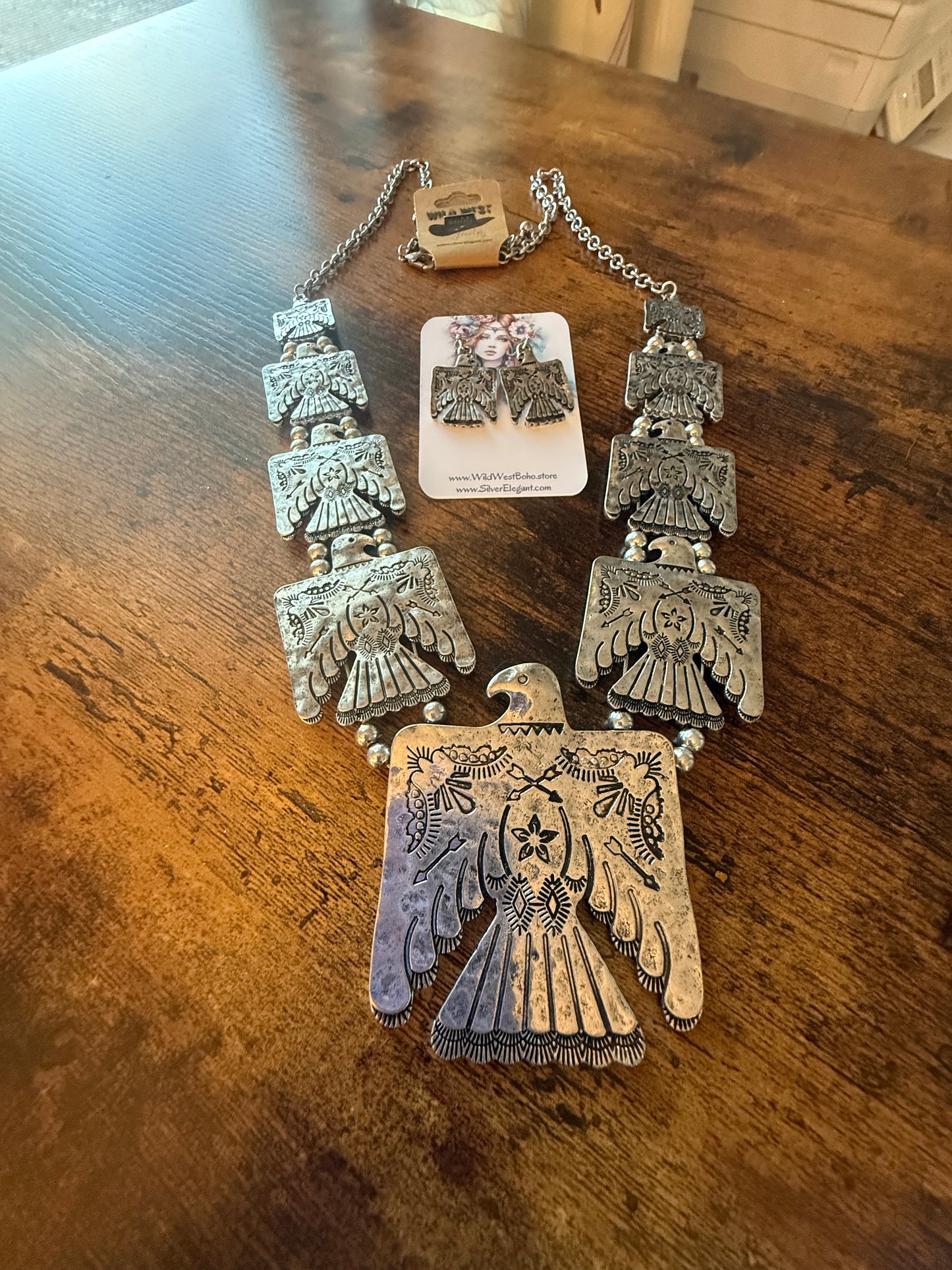 Thunderbird Multi Charm Western Necklace With Layered Charms and Earring Set