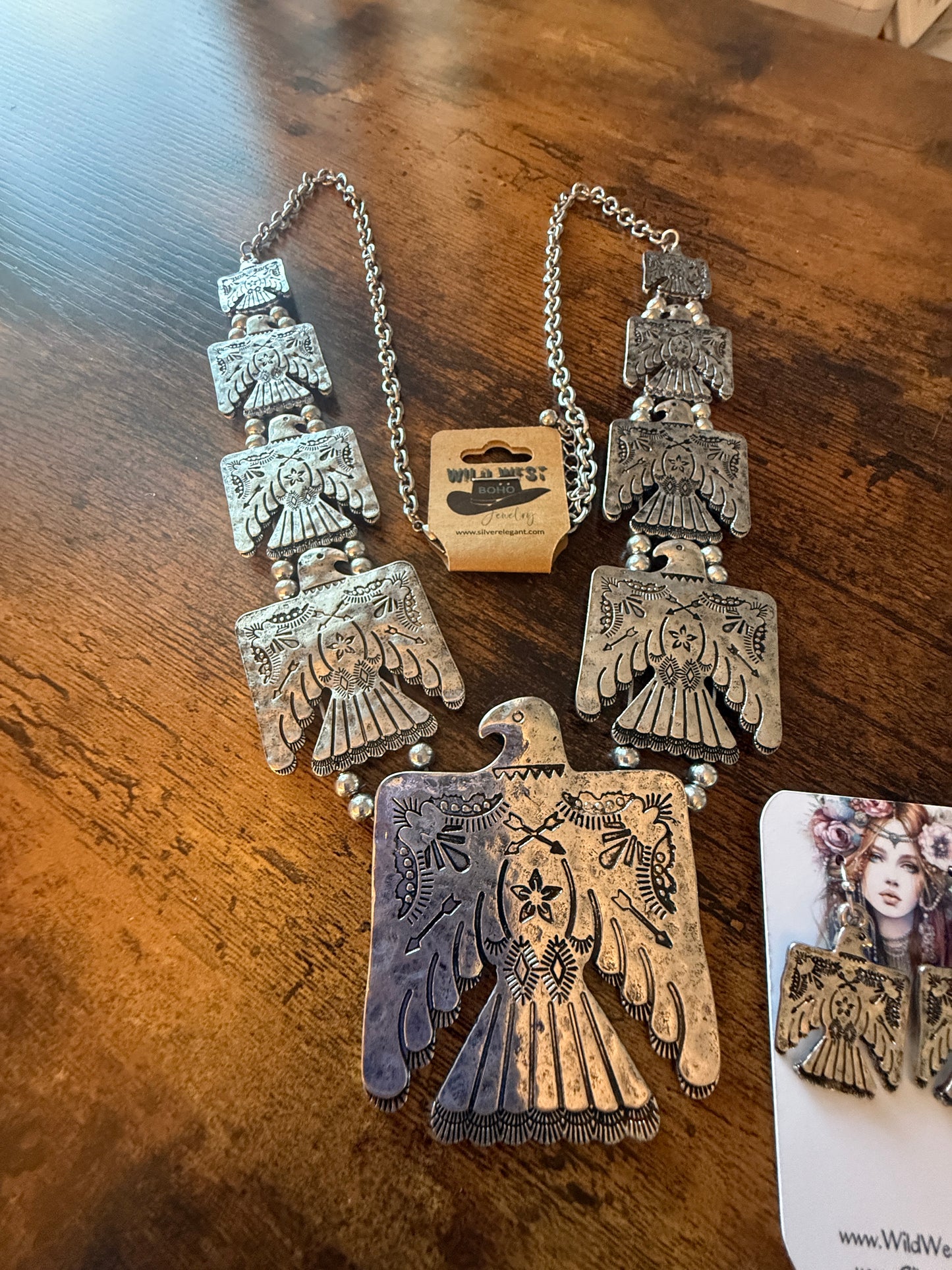 Thunderbird Multi Charm Western Necklace With Layered Charms and Earring Set