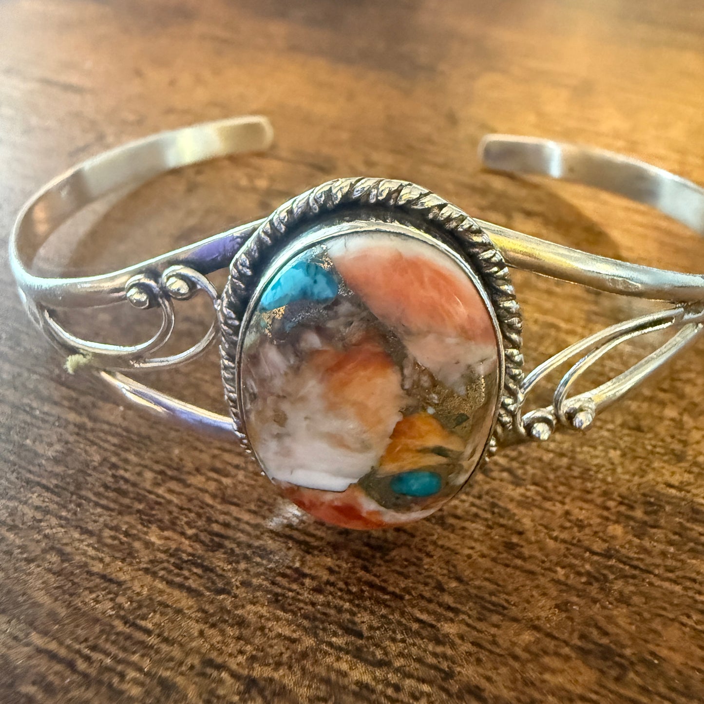 Sterling Silver Spiny Oyster Dahlia Bracelet Handcrafted