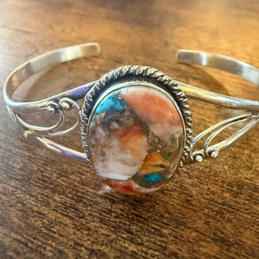 Sterling Silver Spiny Oyster Dahlia Bracelet Handcrafted