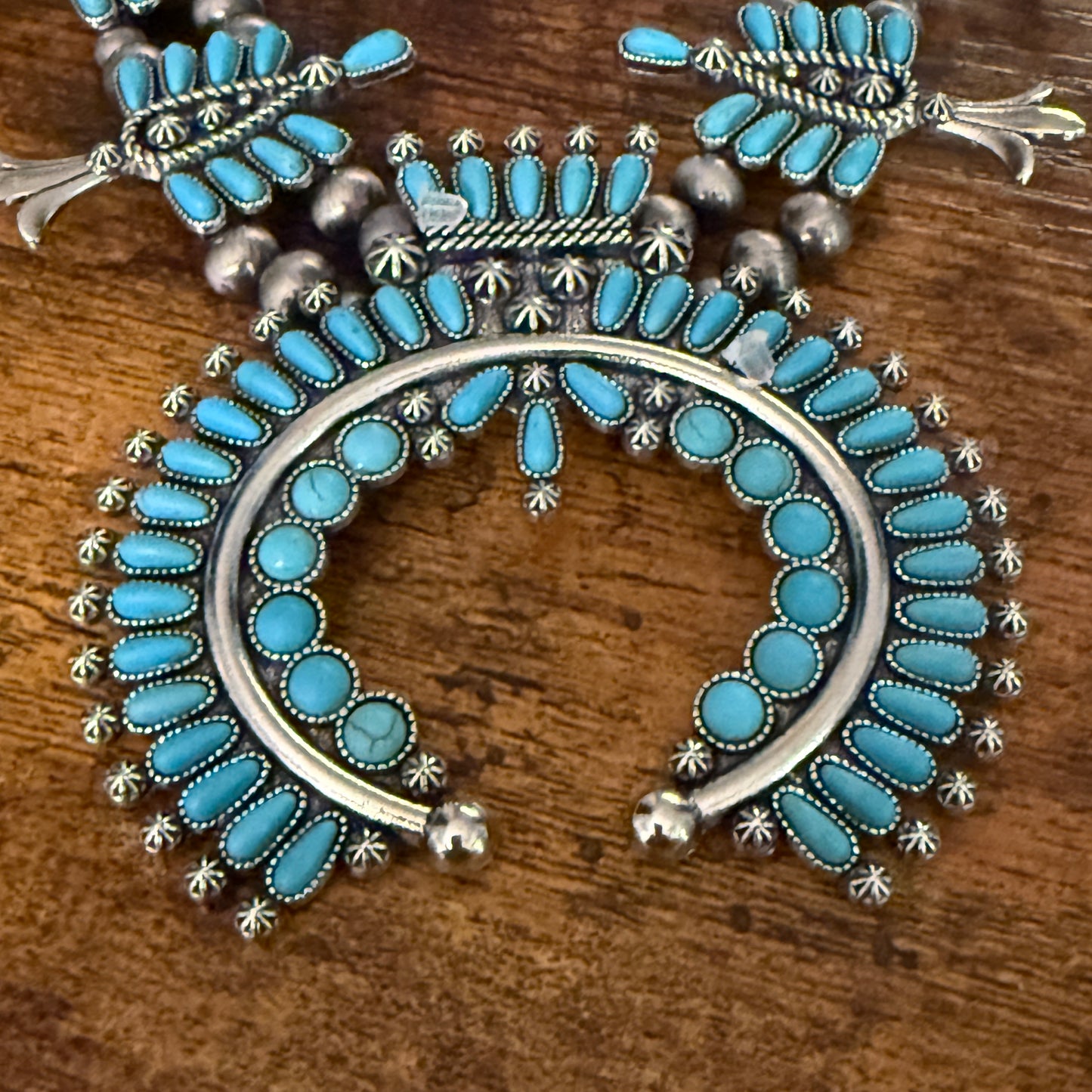 Handmade Turquoise Squash Bead Necklace and Earring Set with Faux Silver Beads