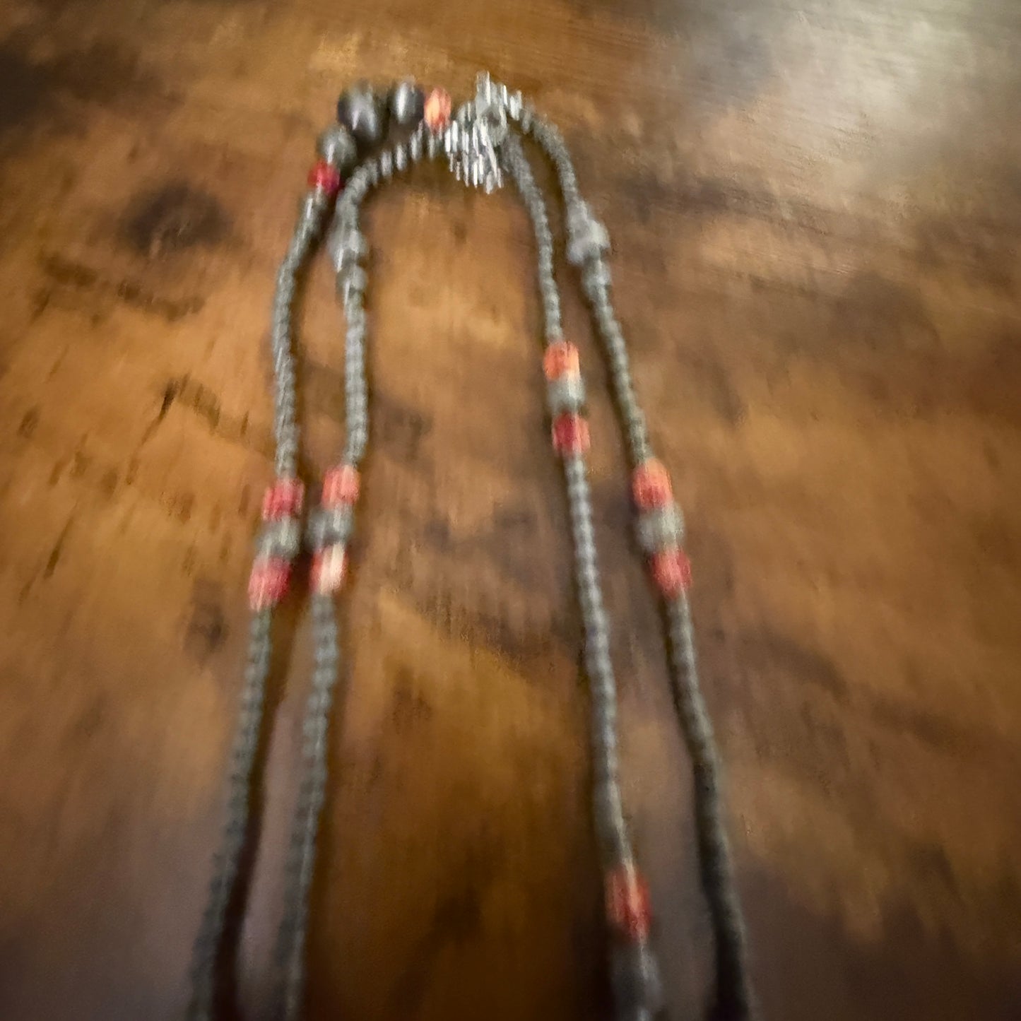 Handcrafted Red Faux Pearl Necklace With Silver Accents