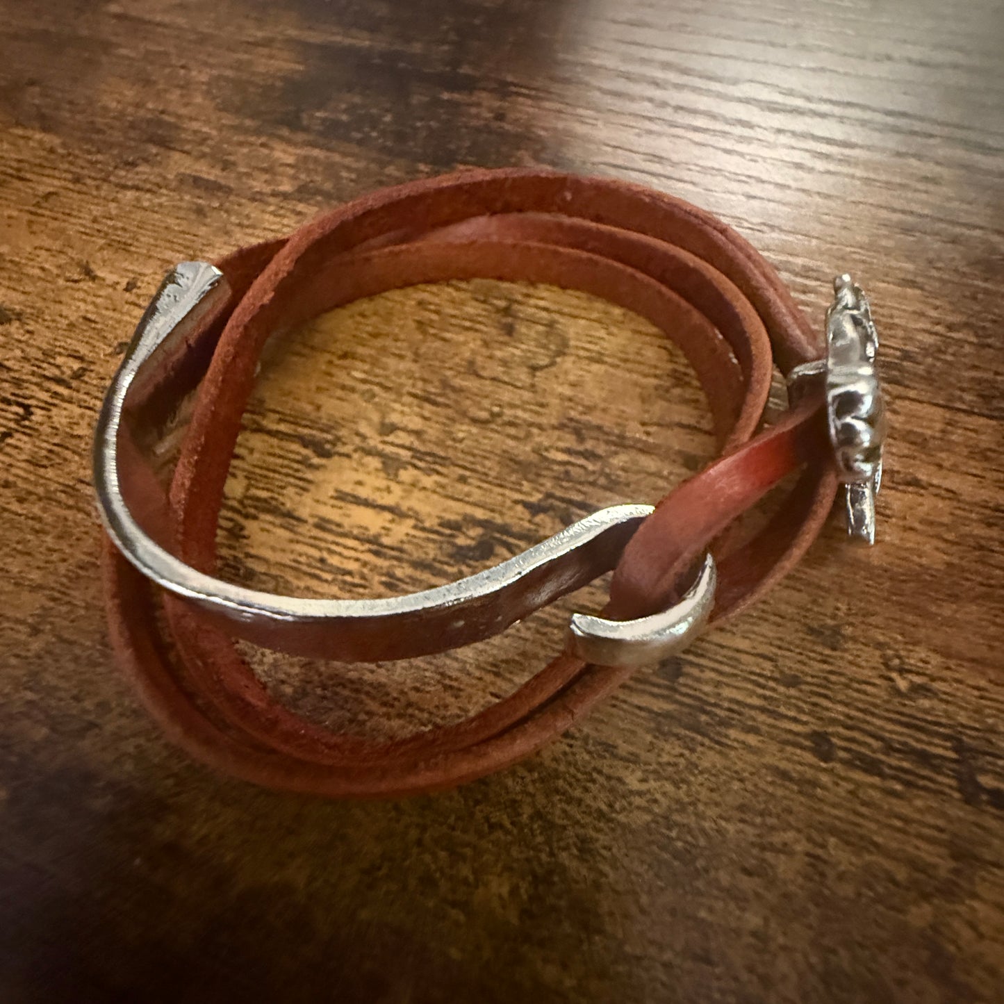 Handcrafted Estuarian Red Leather Cuff Bracelet With Adjustable Fit