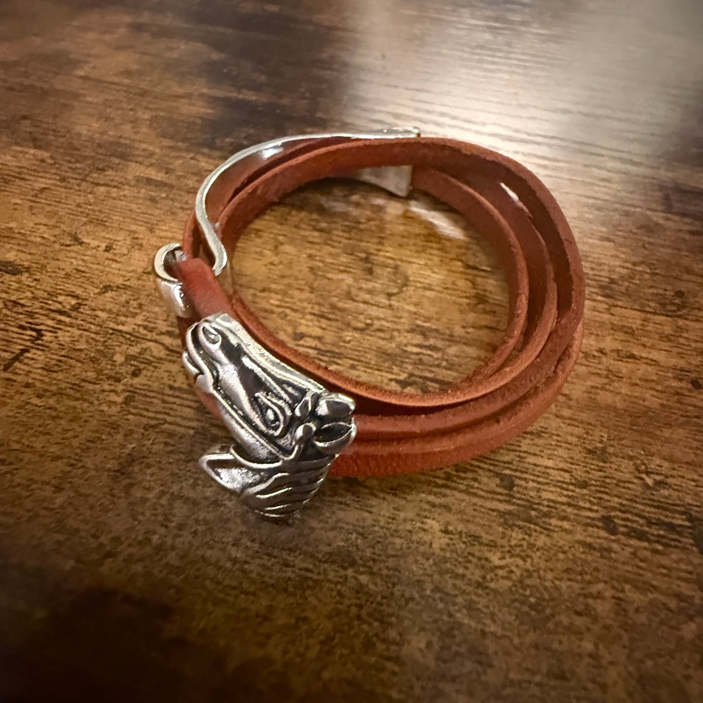 Handcrafted Estuarian Red Leather Cuff Bracelet With Adjustable Fit