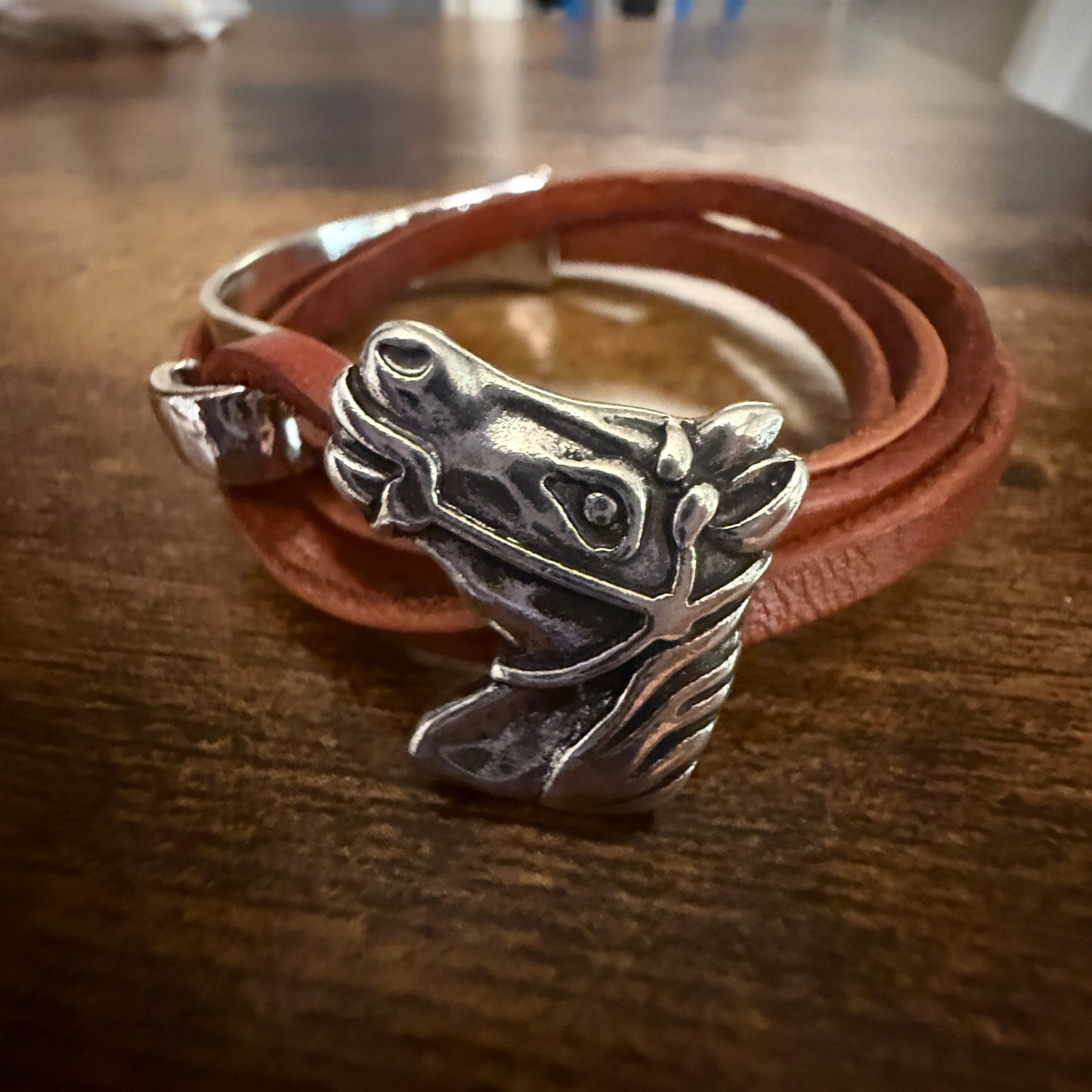 Handcrafted Estuarian Red Leather Cuff Bracelet With Adjustable Fit