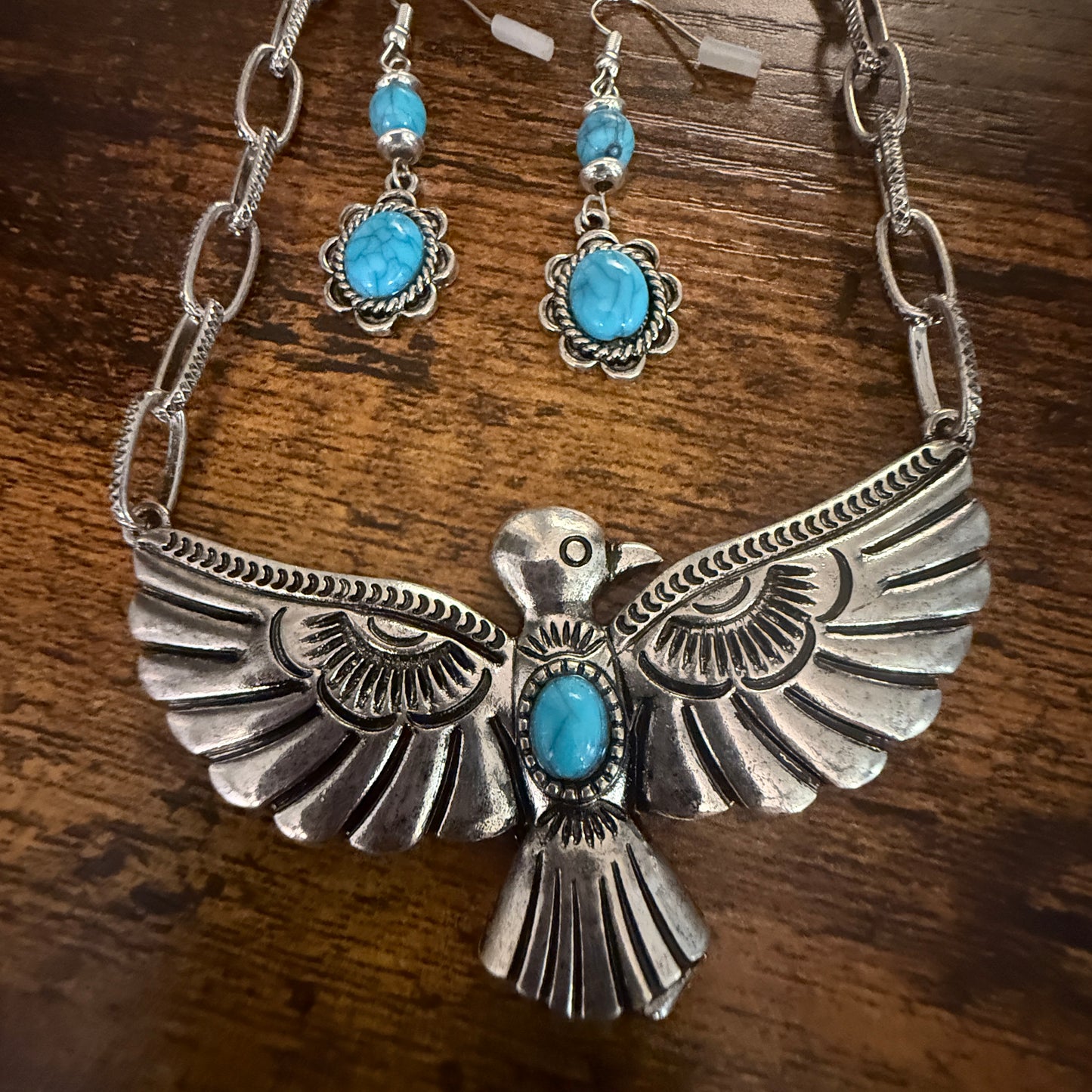 Handcrafted Thunderbird Necklace and Earrings Gift Set in Mixed Metals