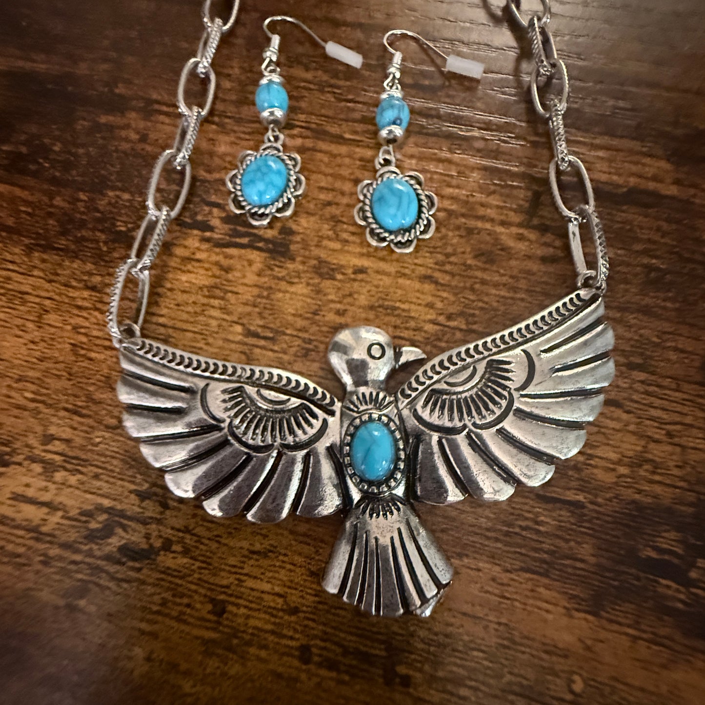 Handcrafted Thunderbird Necklace and Earrings Gift Set in Mixed Metals