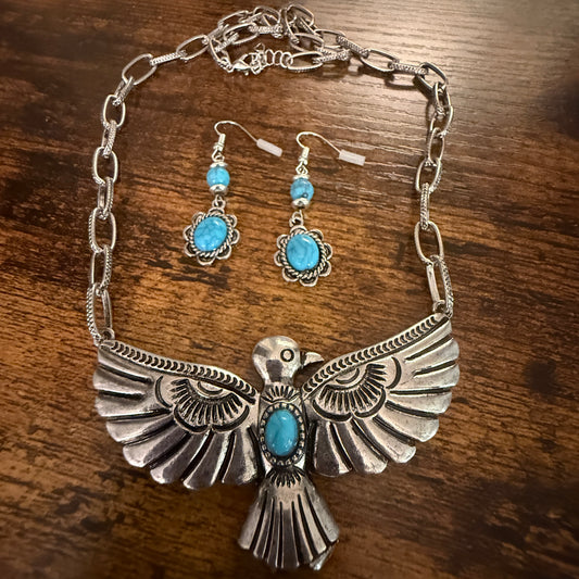 Handcrafted Thunderbird Necklace and Earrings Gift Set in Mixed Metals
