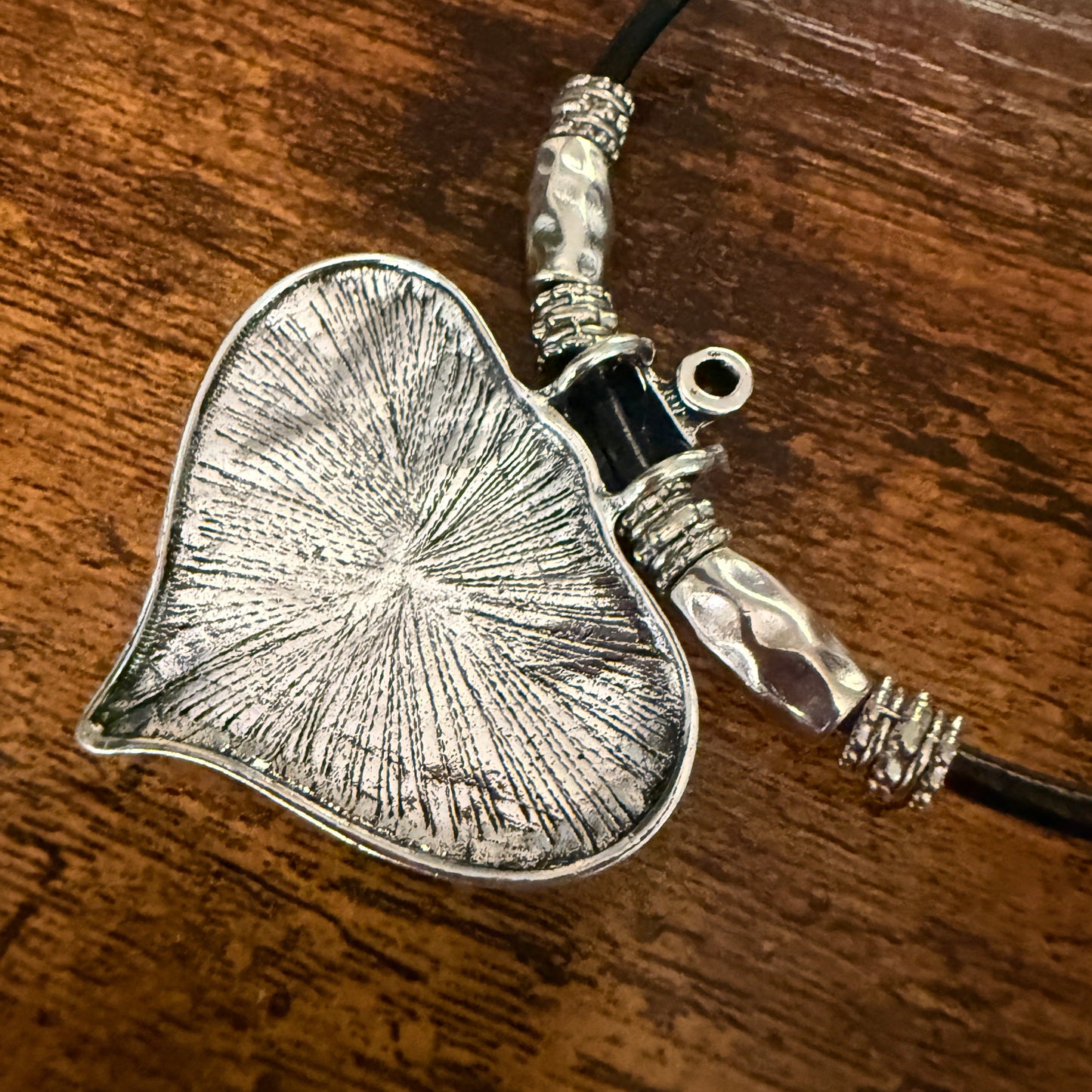 Handcrafted Black Cord Heart Pendant Choker Necklace With Mixed Metals