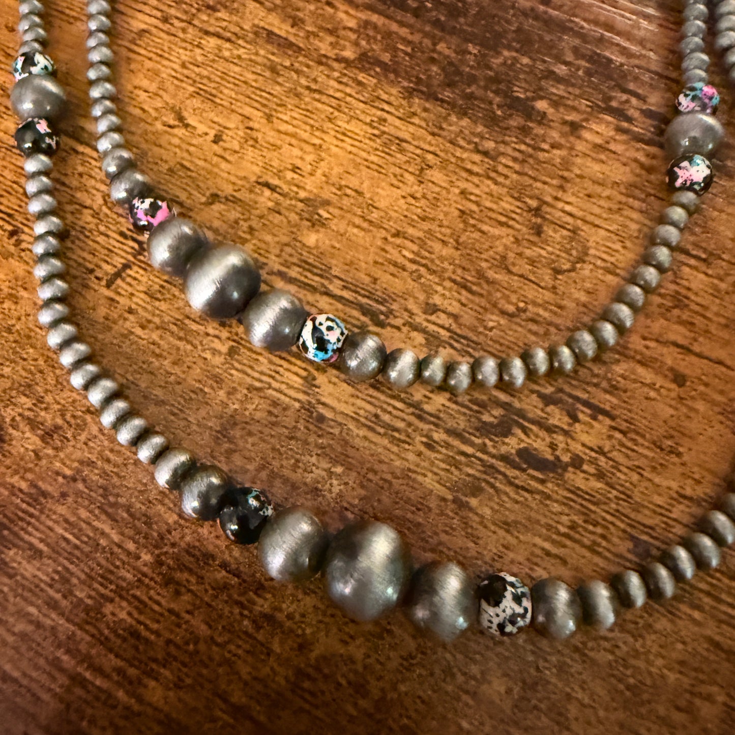 Handcrafted Faux Silver Multicolor Pearl Double Necklace