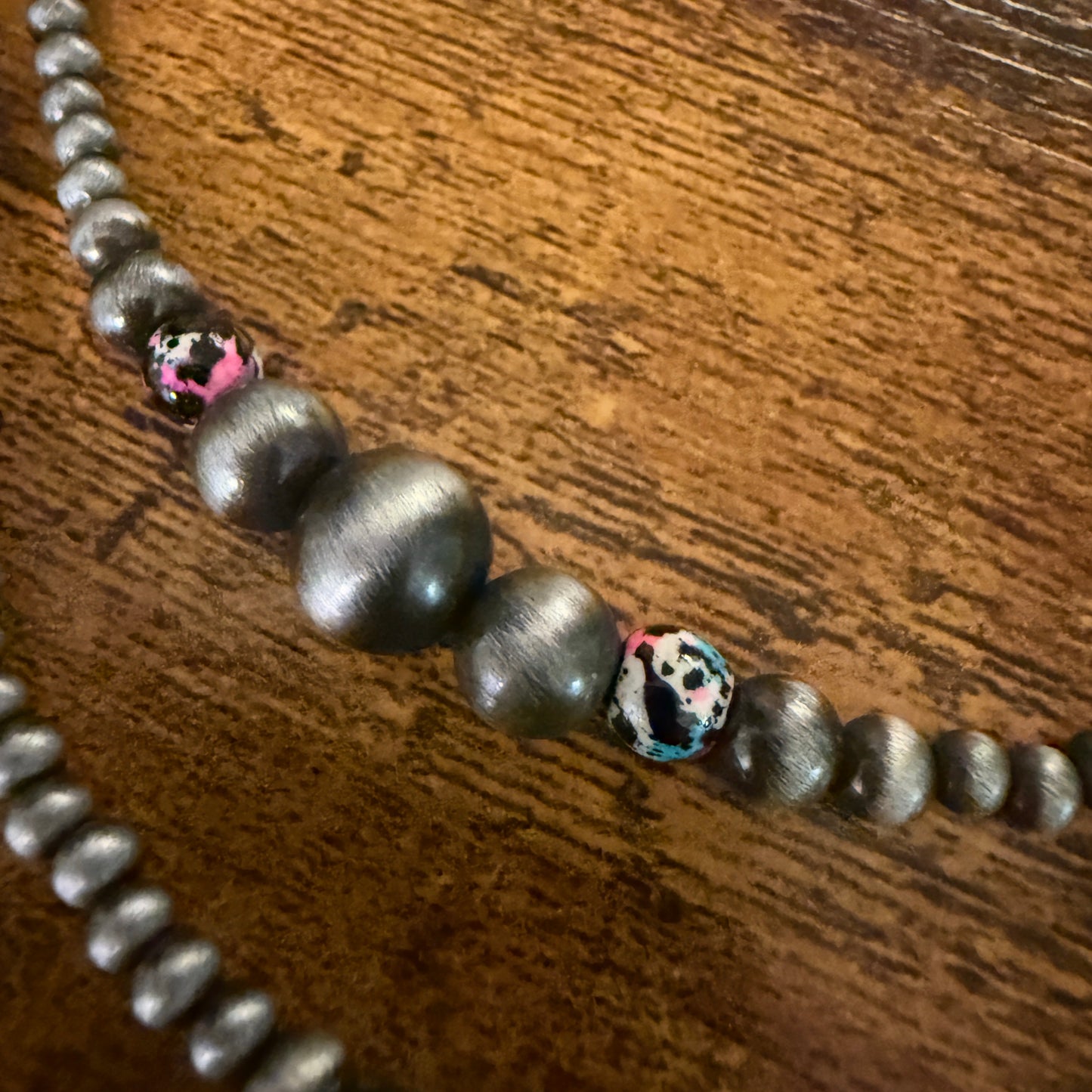 Handcrafted Faux Silver Multicolor Pearl Double Necklace