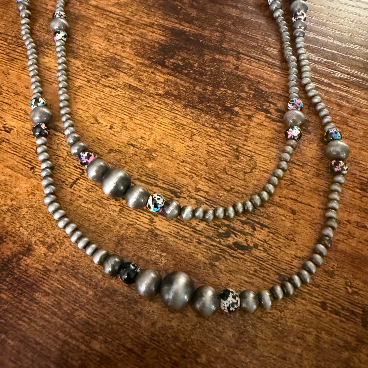 Handcrafted Faux Silver Multicolor Pearl Double Necklace