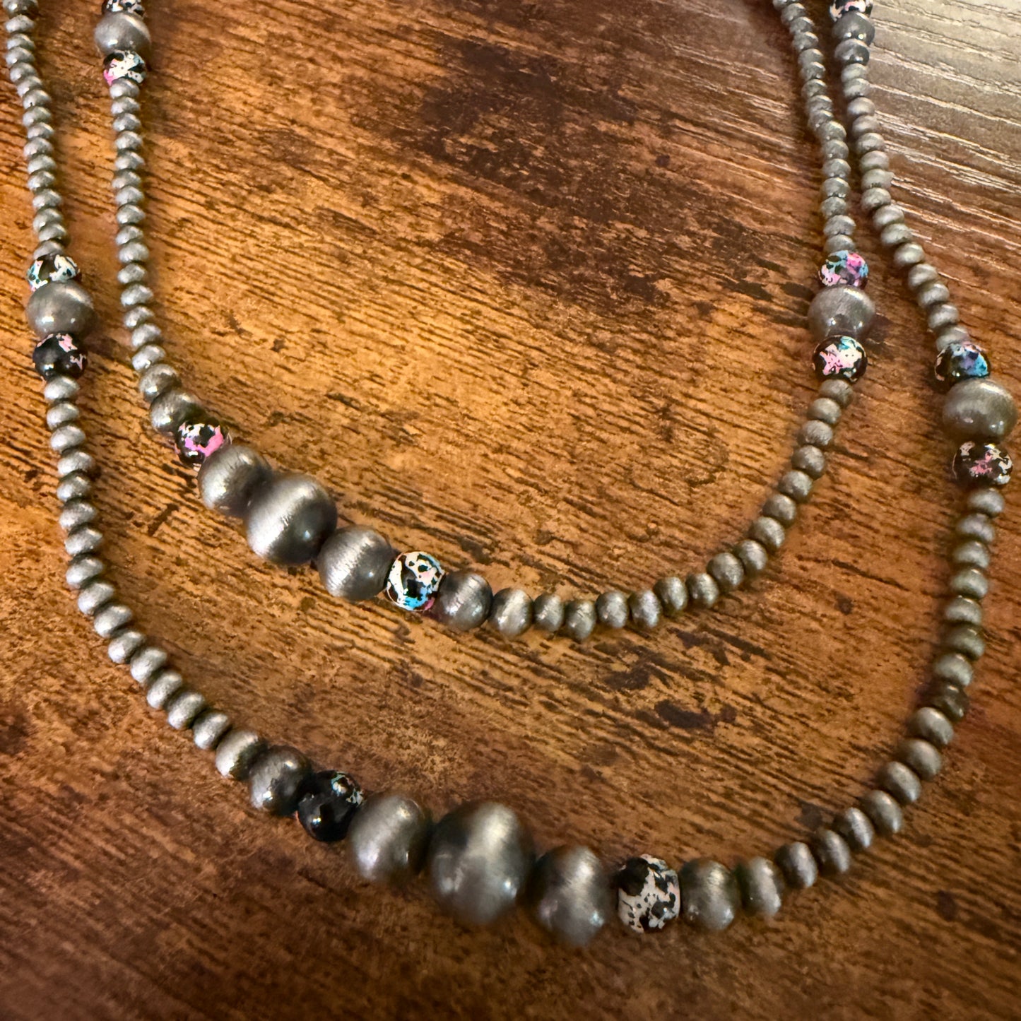 Handcrafted Faux Silver Multicolor Pearl Double Necklace