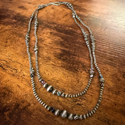 Handcrafted Faux Silver Multicolor Pearl Double Necklace