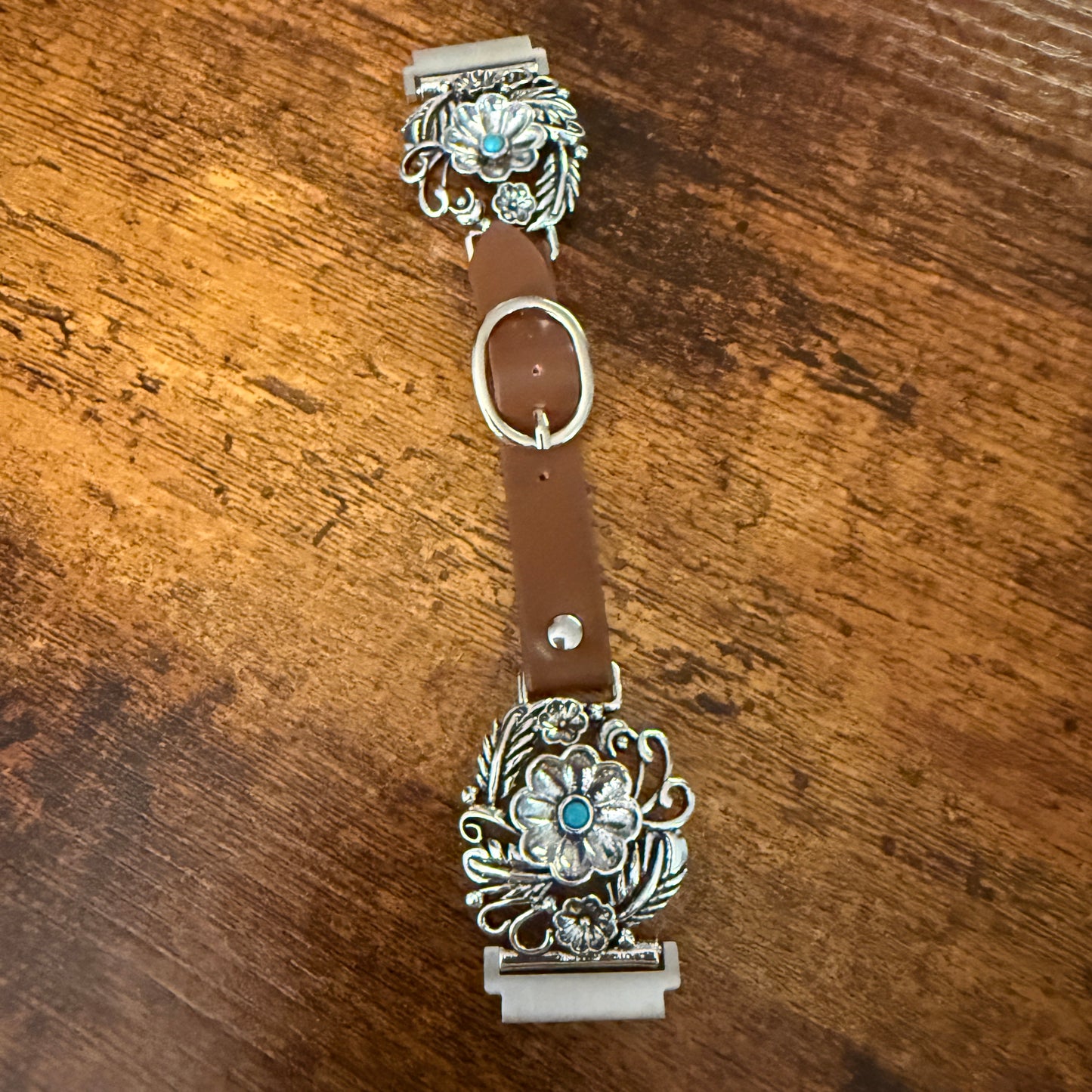 Handcrafted Cowgirl Apple Watch Band Turquoise Brown Leather